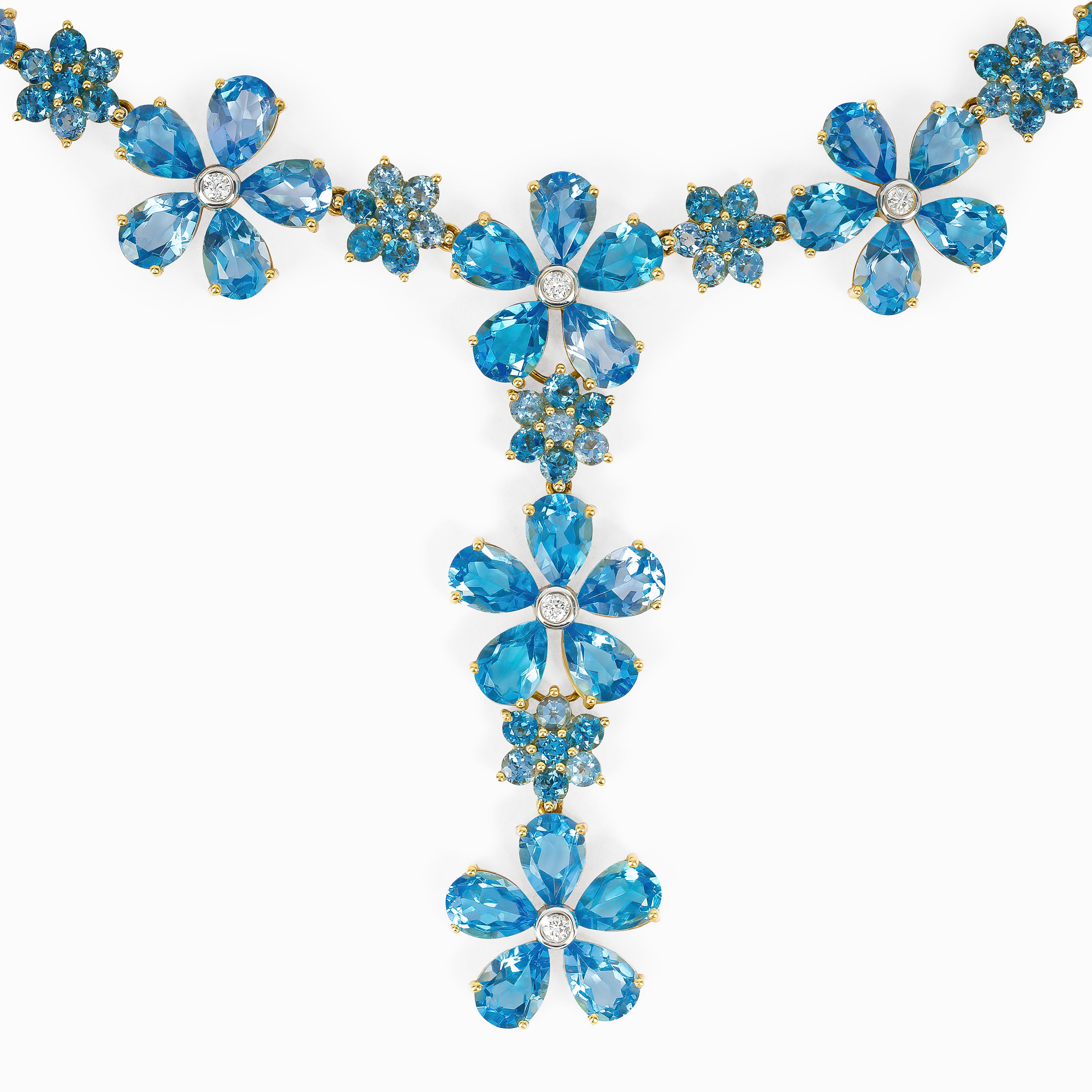 Yellow Gold Y-Shape Necklace with Diamond, Topaz Stones