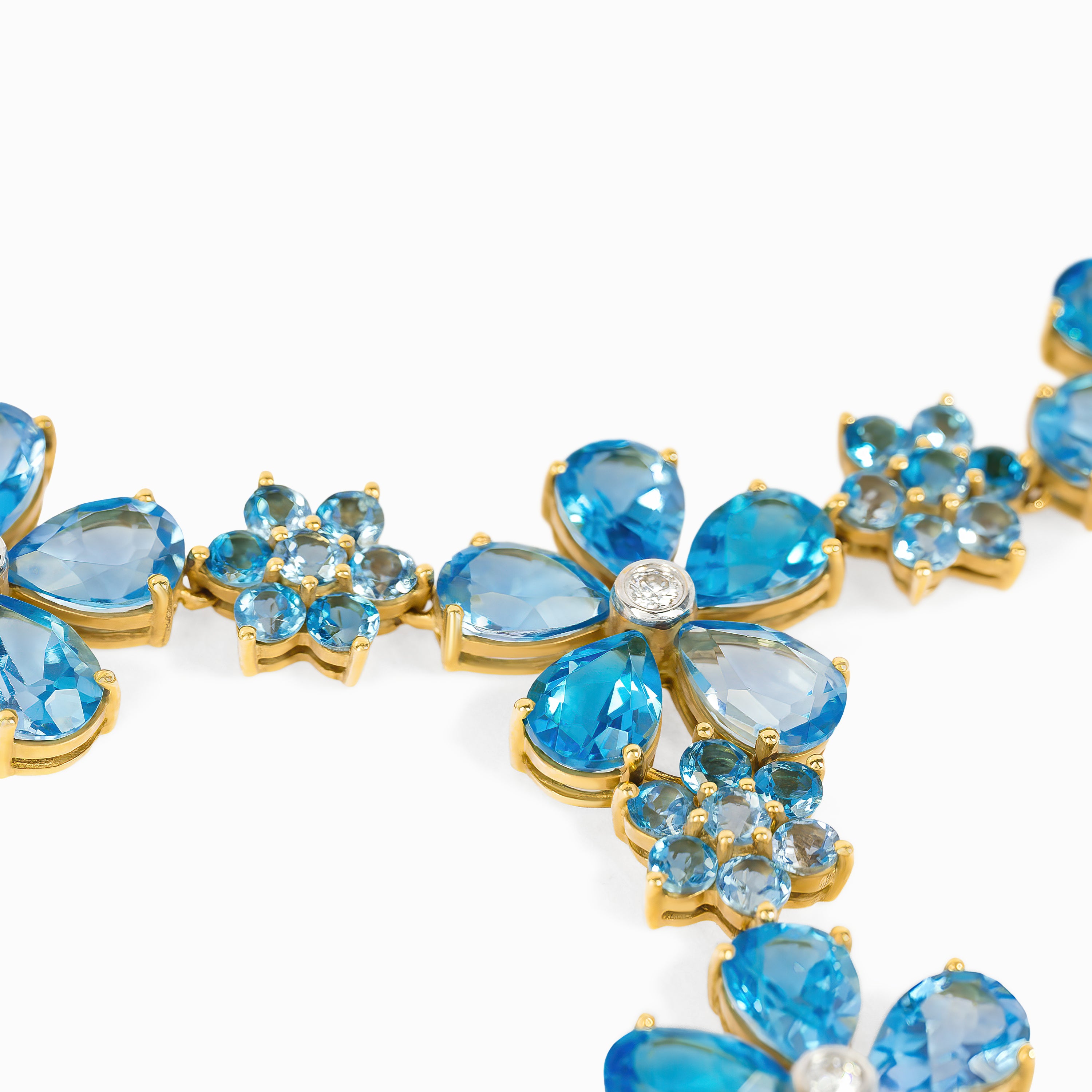 Yellow Gold Y-Shape Necklace with Diamond, Topaz Stones
