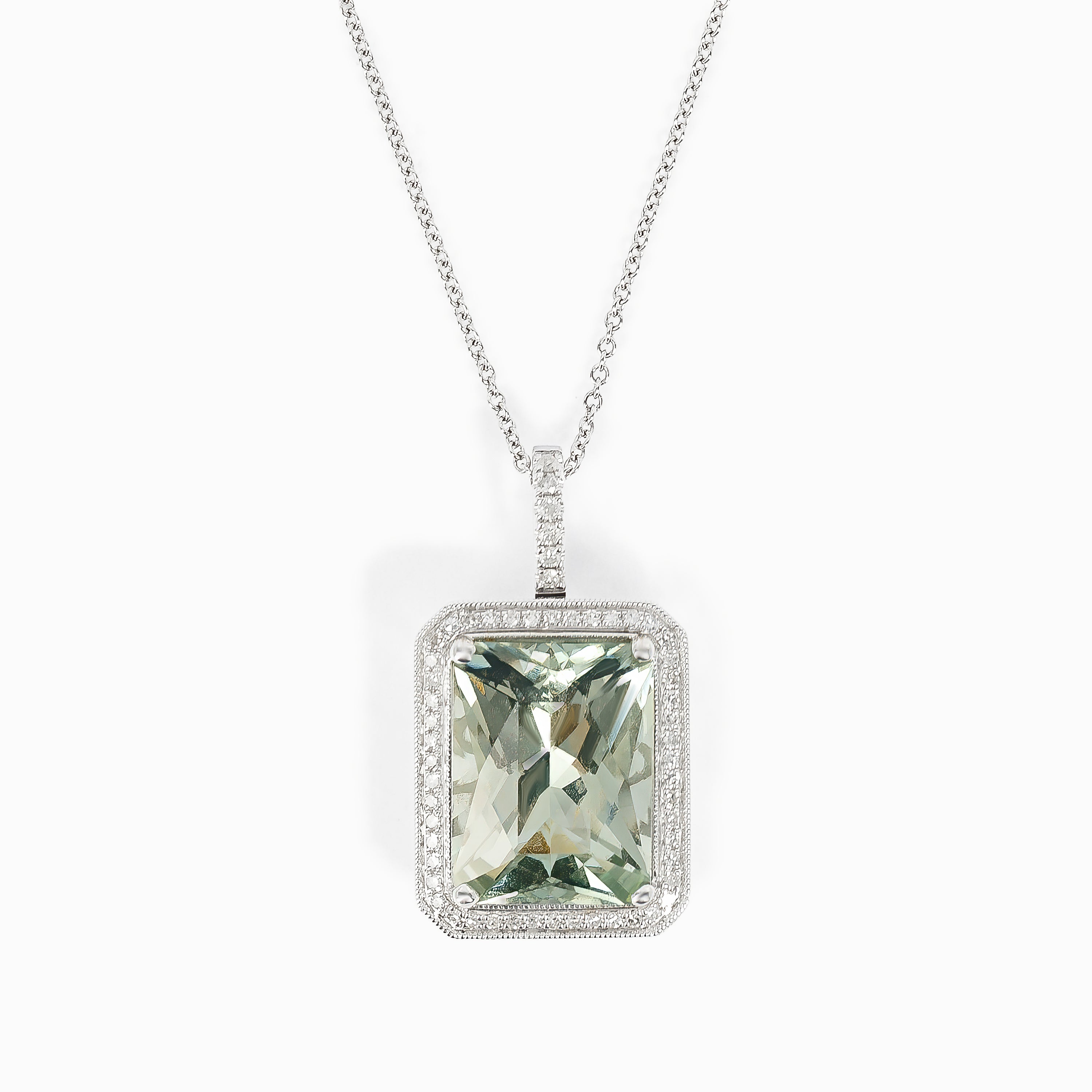 White Gold Pendant Necklace with Amethyst, Diamond Stones