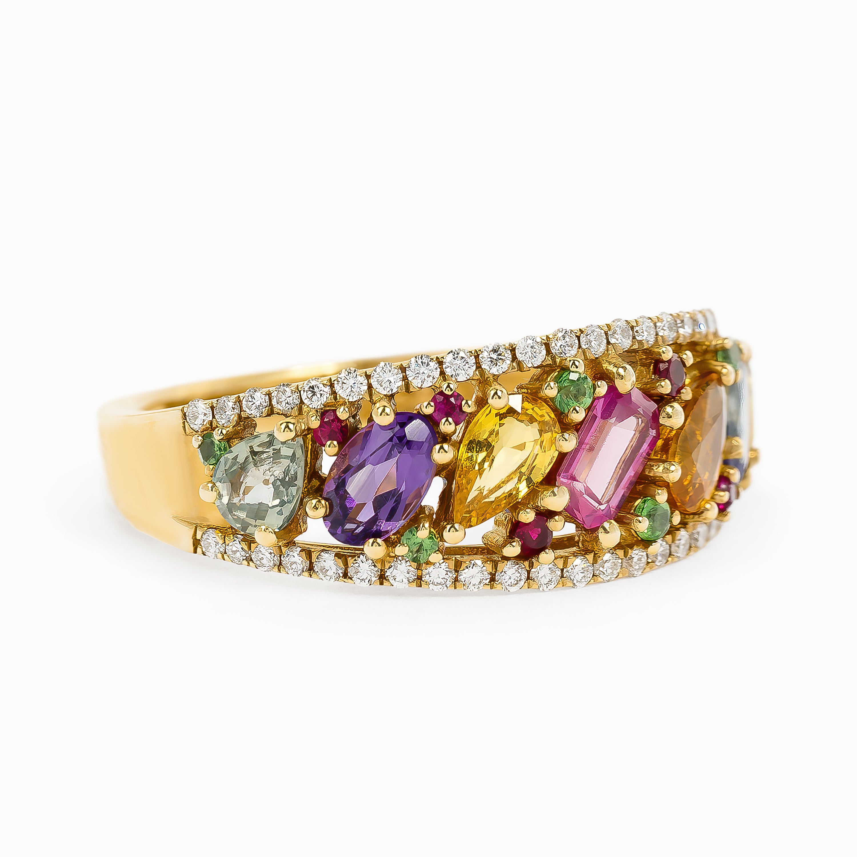Yellow Gold Ring with Diamond, Sapphire Stones