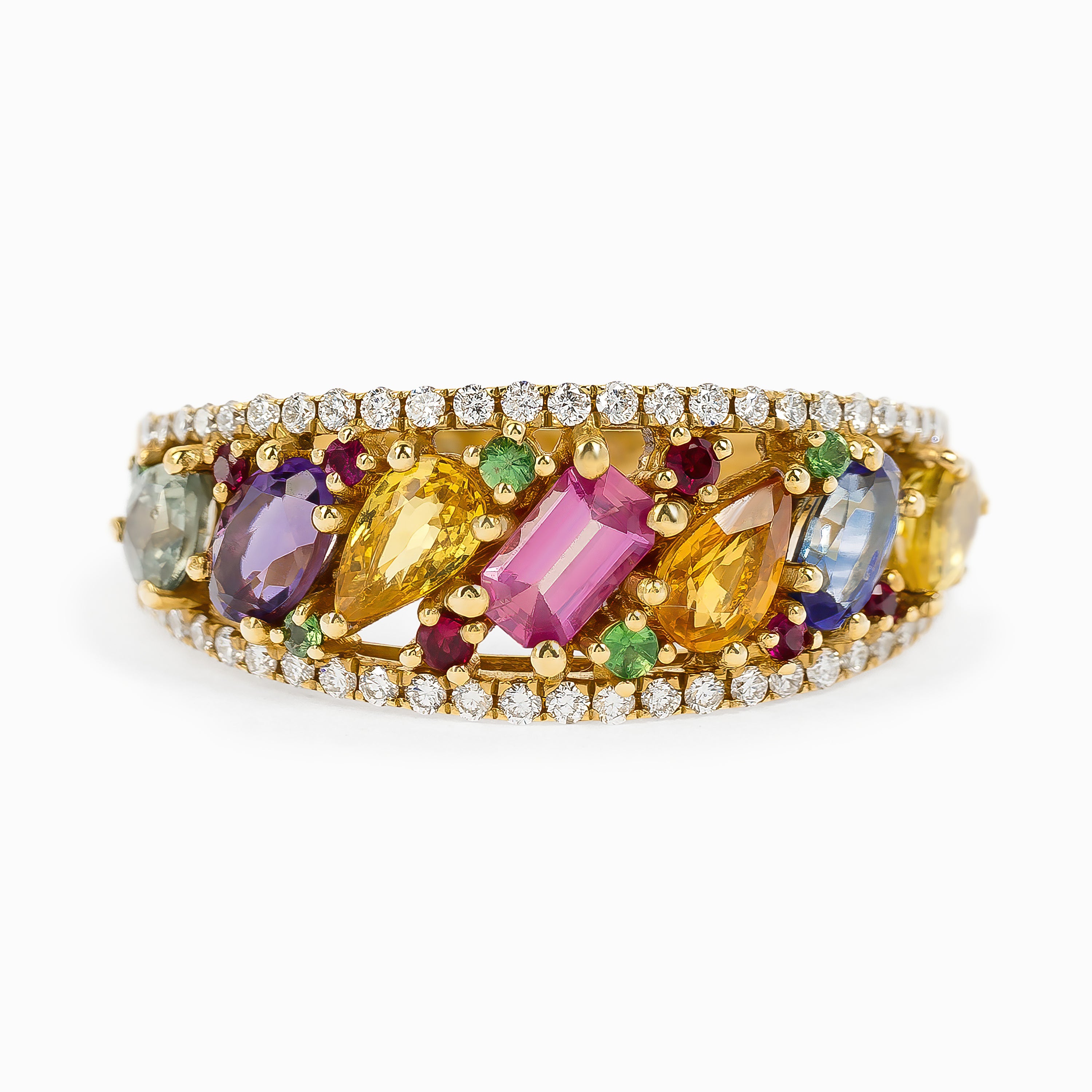 Yellow Gold Ring with Diamond, Sapphire Stones