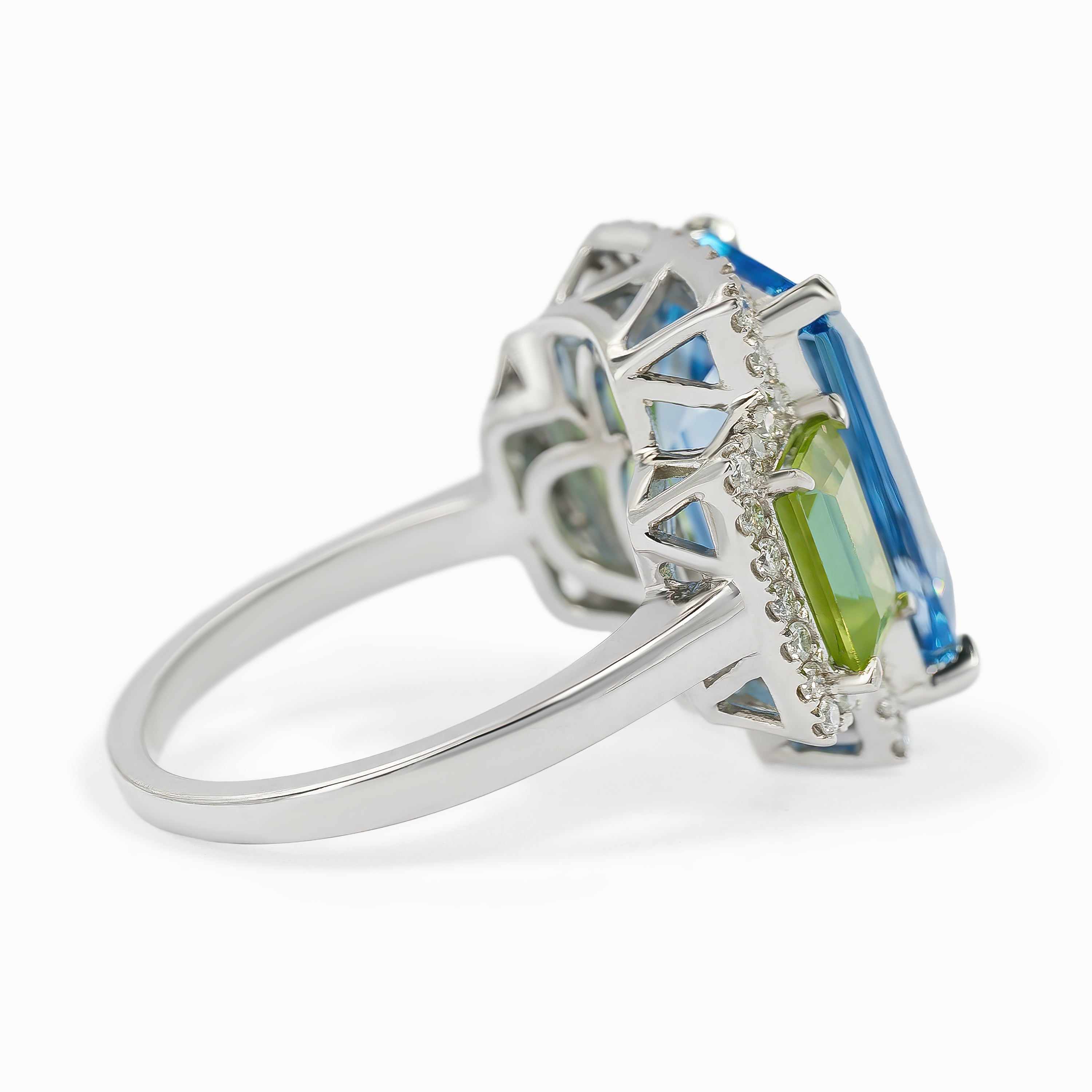 White Gold Ring with Diamond, Peridot, Topaz Stones