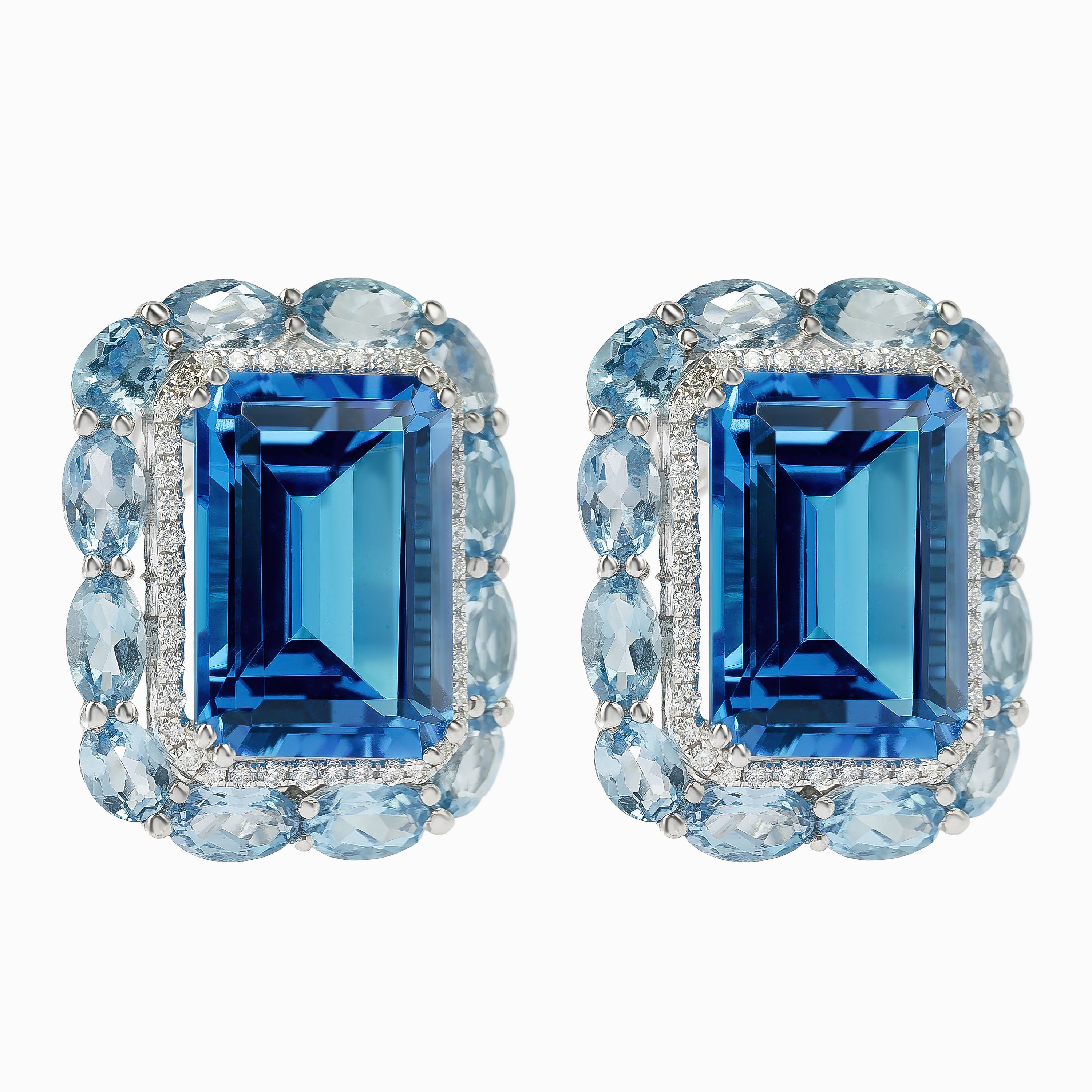 White Gold Stud Earrings with Diamond, Topaz Stones