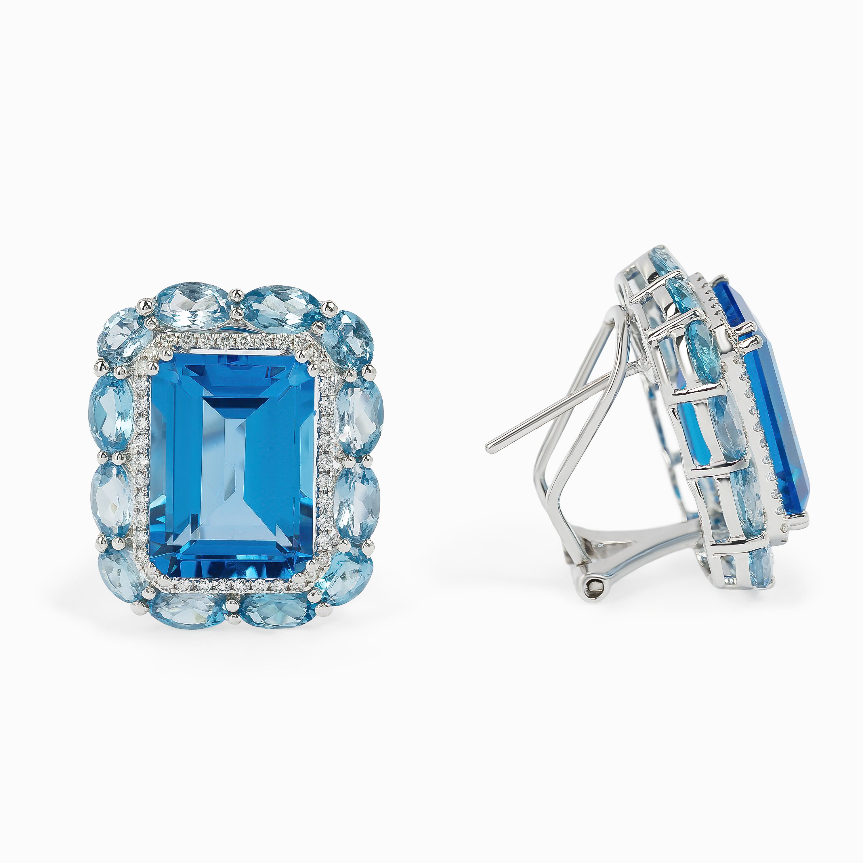 White Gold Stud Earrings with Diamond, Topaz Stones