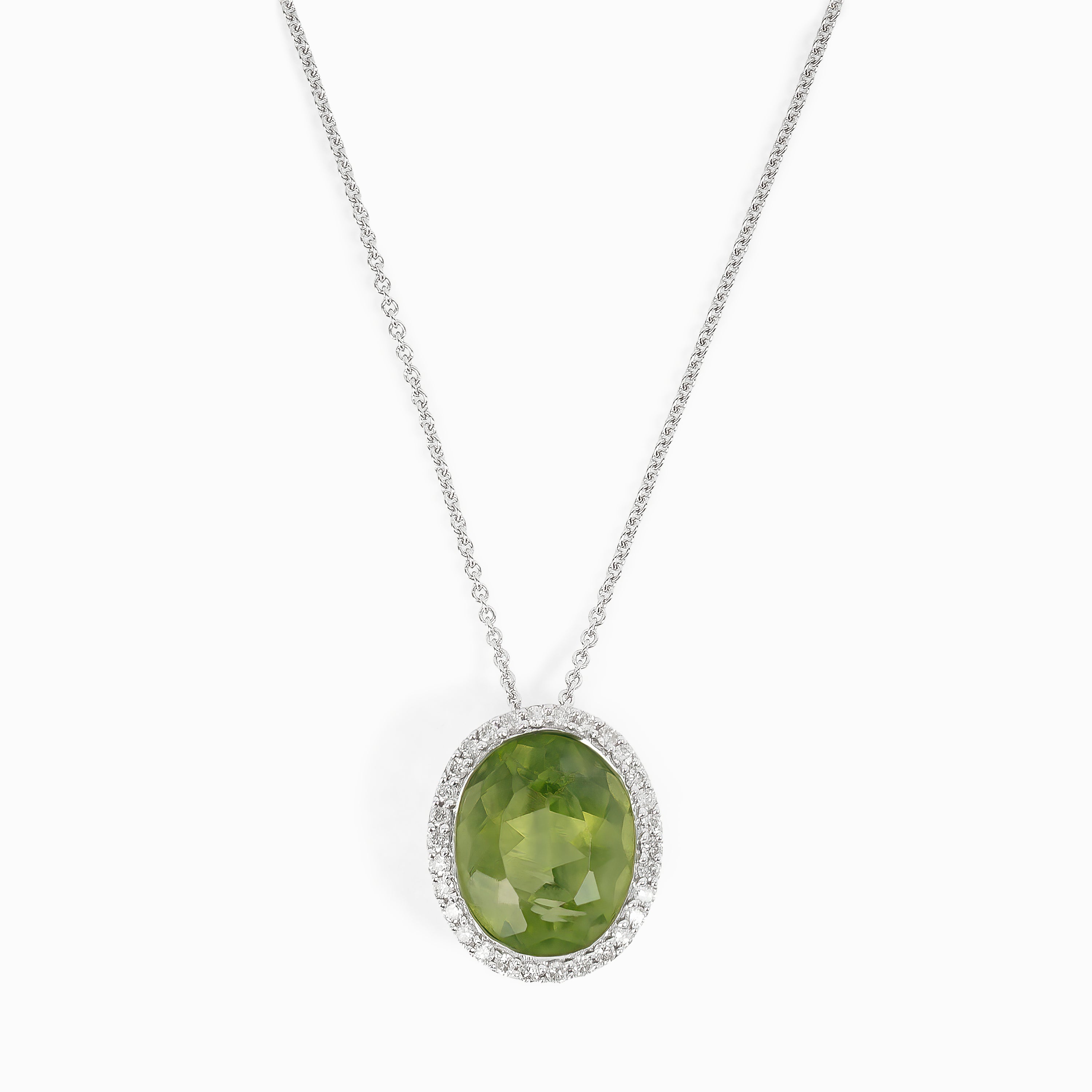 White Gold Pendant Necklace with Peridot Stones