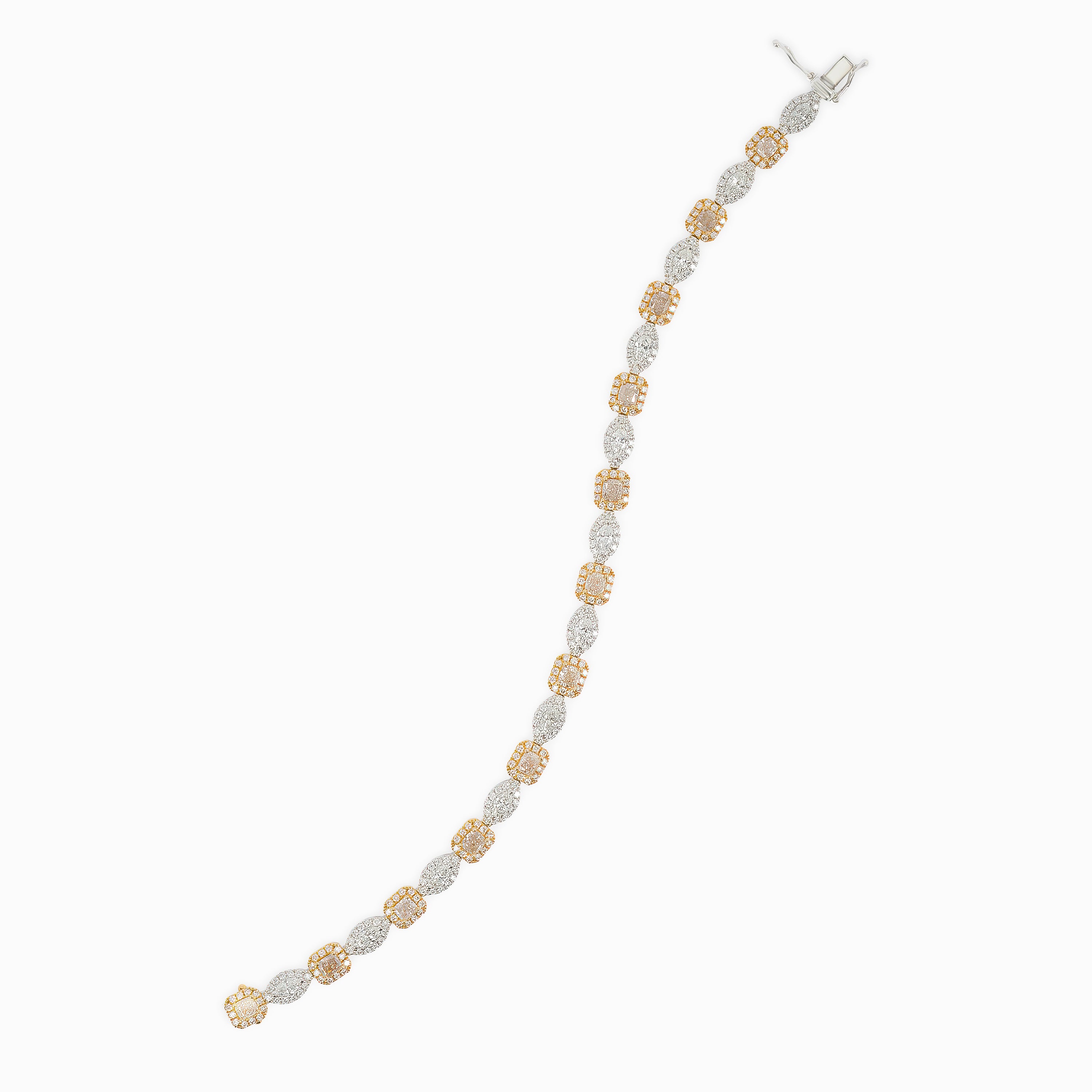 White Gold Rose Gold Gemstone Bracelet with Diamond Only Stones