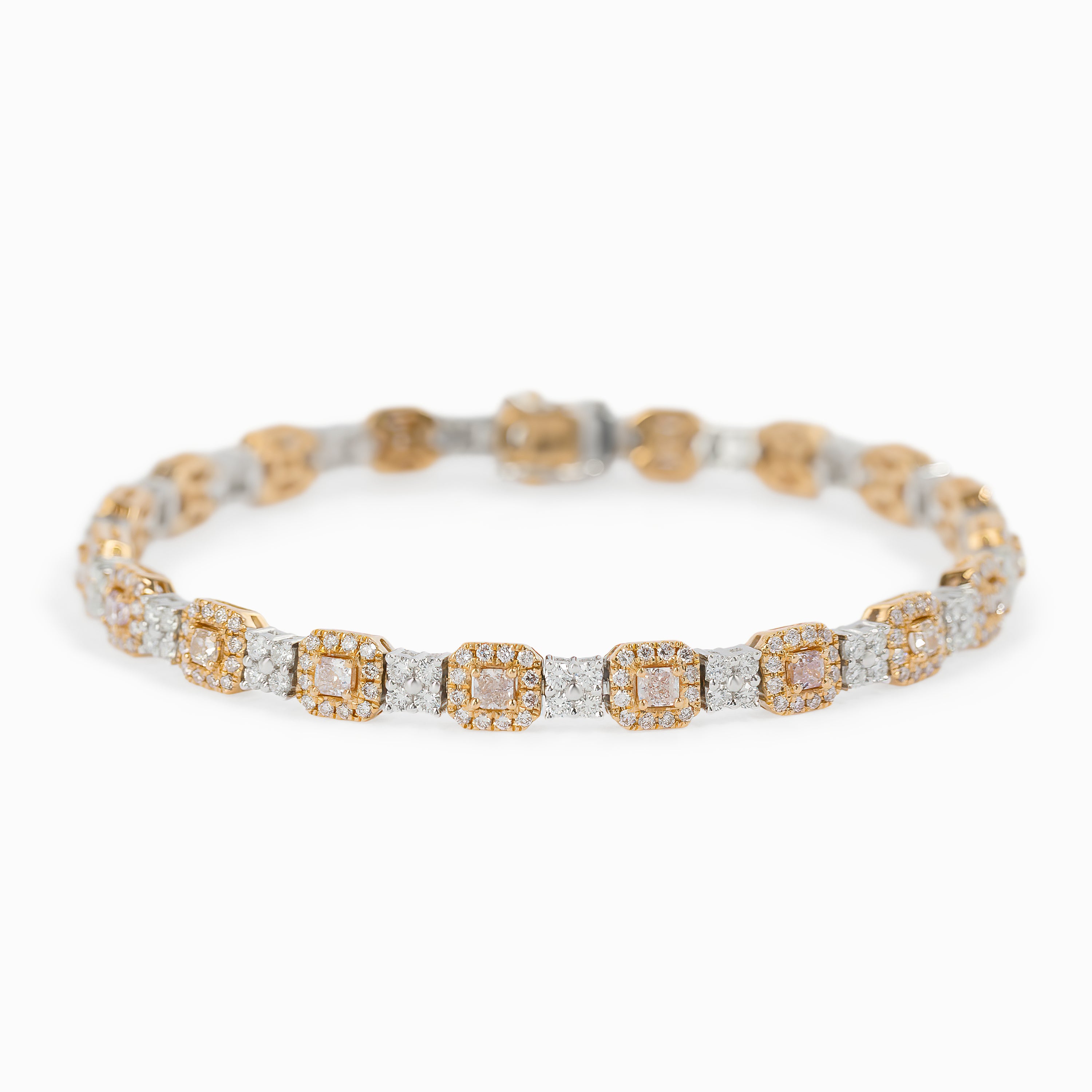 White Gold Rose Gold Gemstone Bracelet with Diamond Only Stones