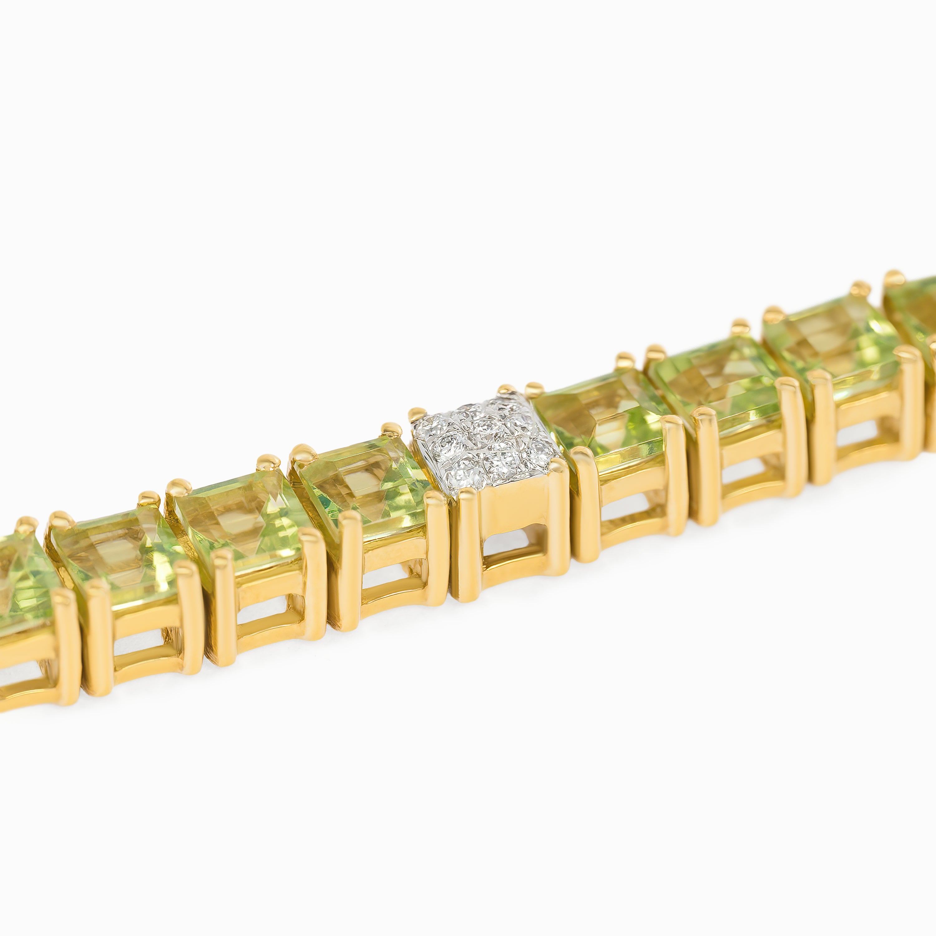 Yellow Gold Tennis Bracelet with Diamond, Peridot Stones