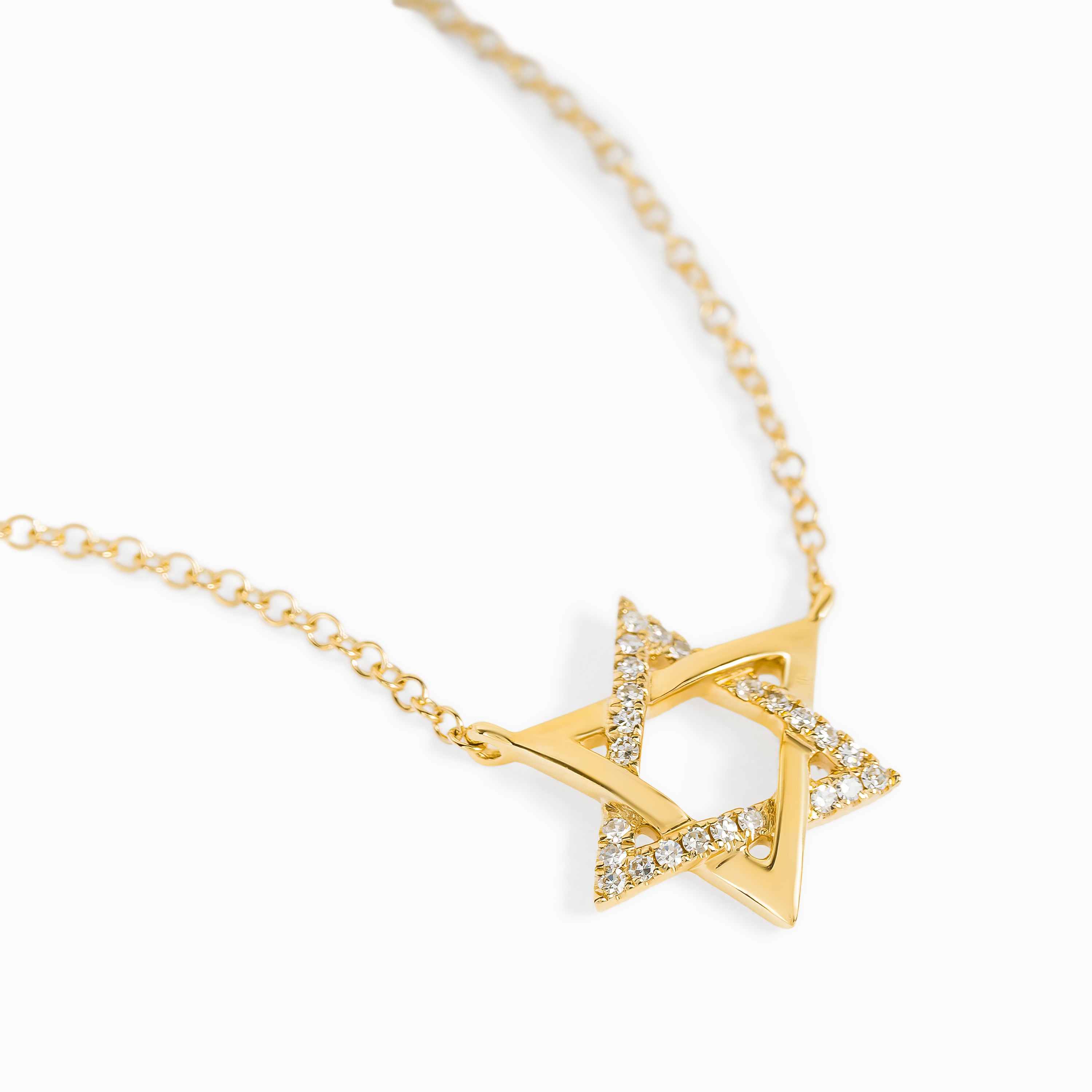 Magen David Star Yellow Gold Pendant Necklace with Diamond Only Stones