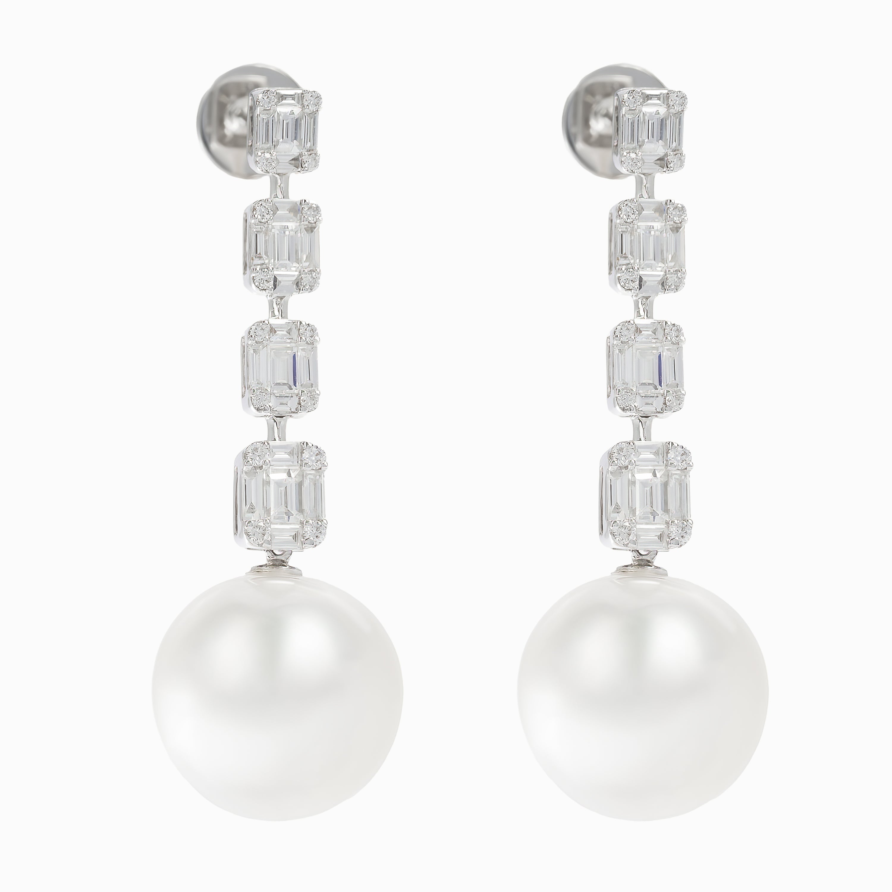 White Gold Drop Earrings with Diamond, Pearl Stones