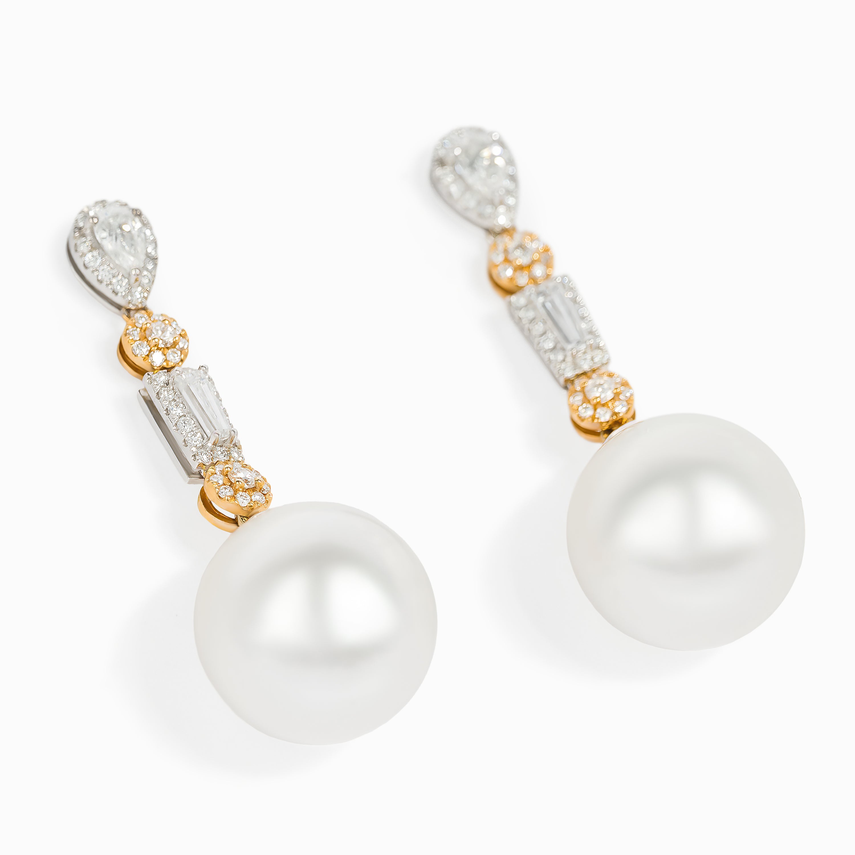 White Gold Rose Gold Drop Earrings with Diamond, Pearl Stones