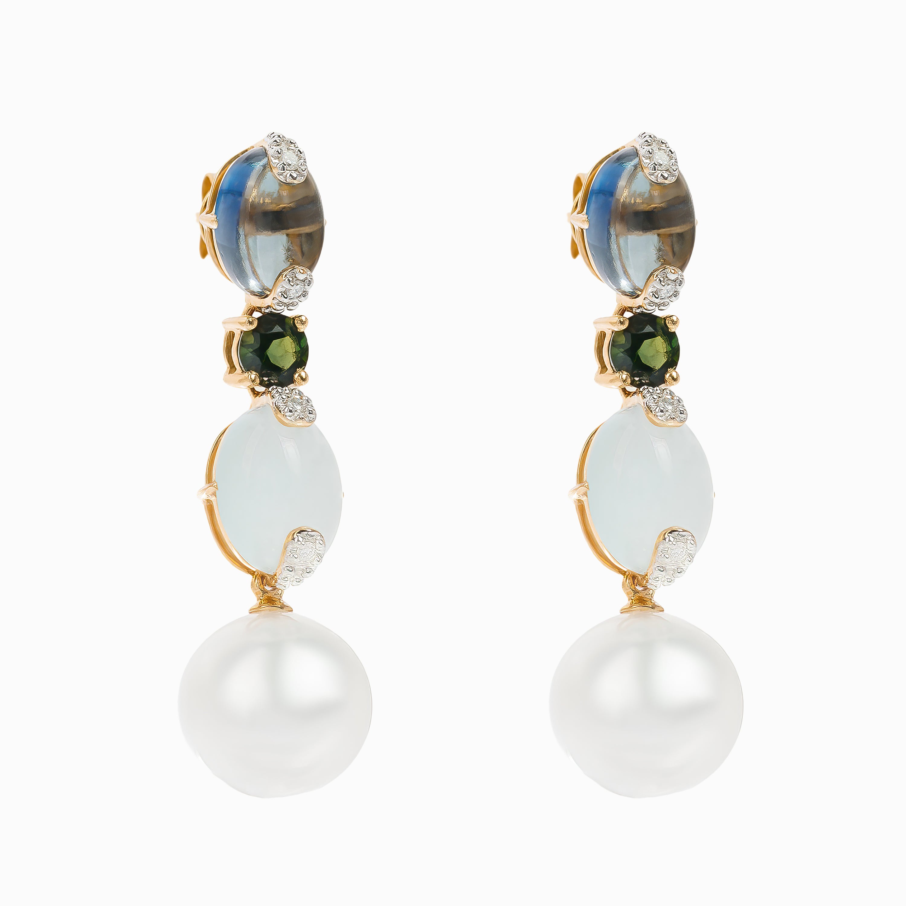 Rose Gold Pendant Earrings with Amethyst, Diamond, Opal, Pearl Stones