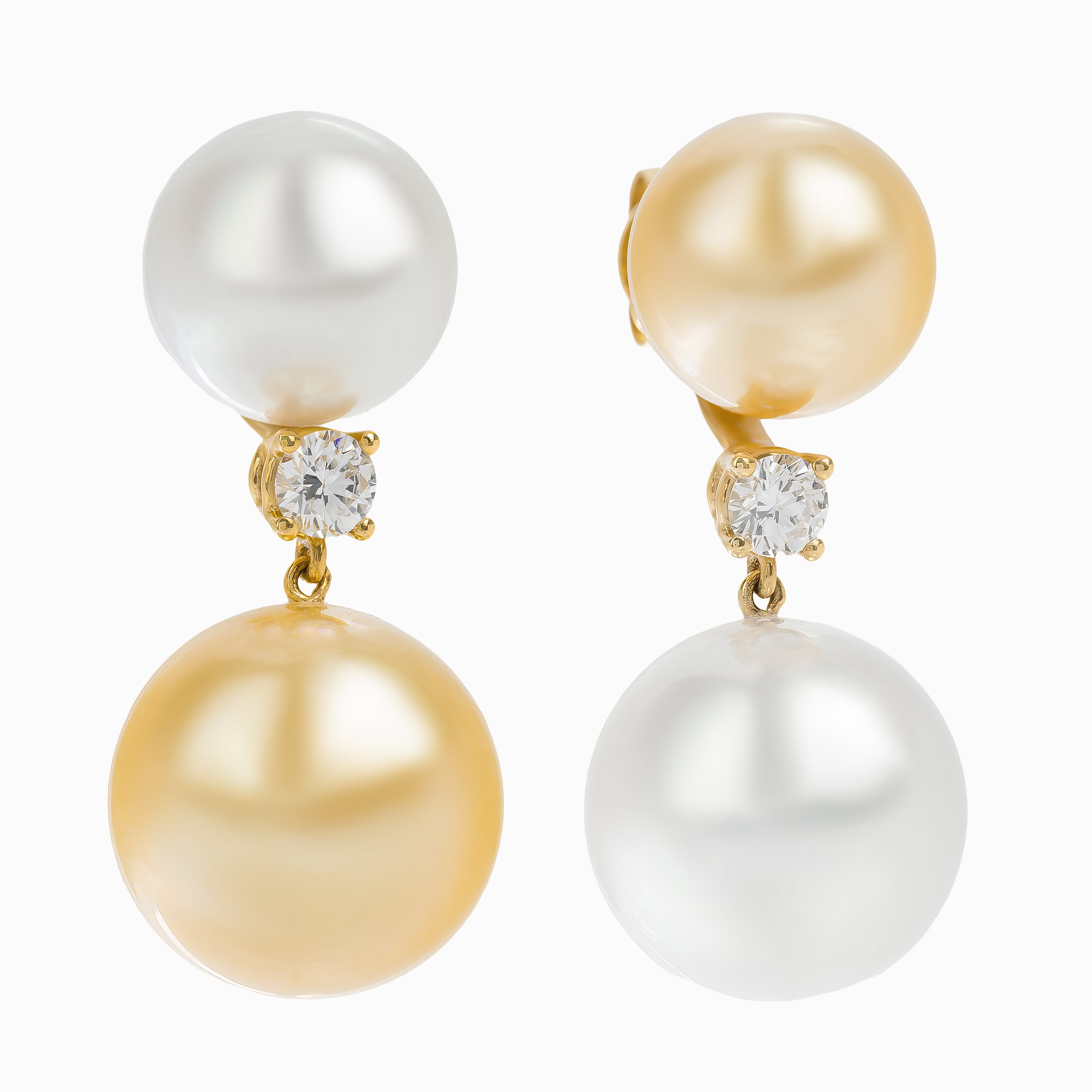 Yellow Gold Drop Earrings with Diamond, Pearl Stones