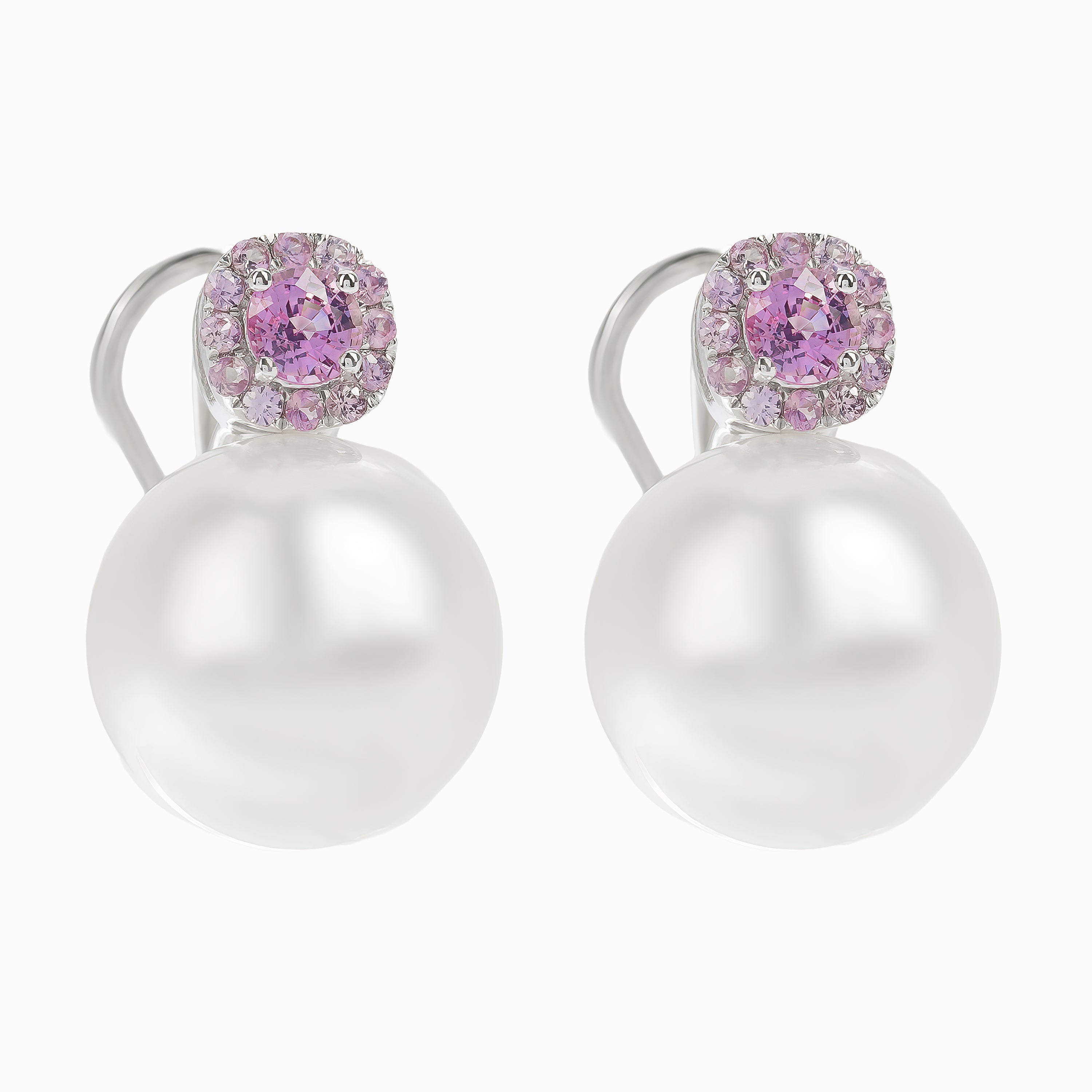 White Gold Drop Earrings with Amethyst, Diamond, Pearl Stones