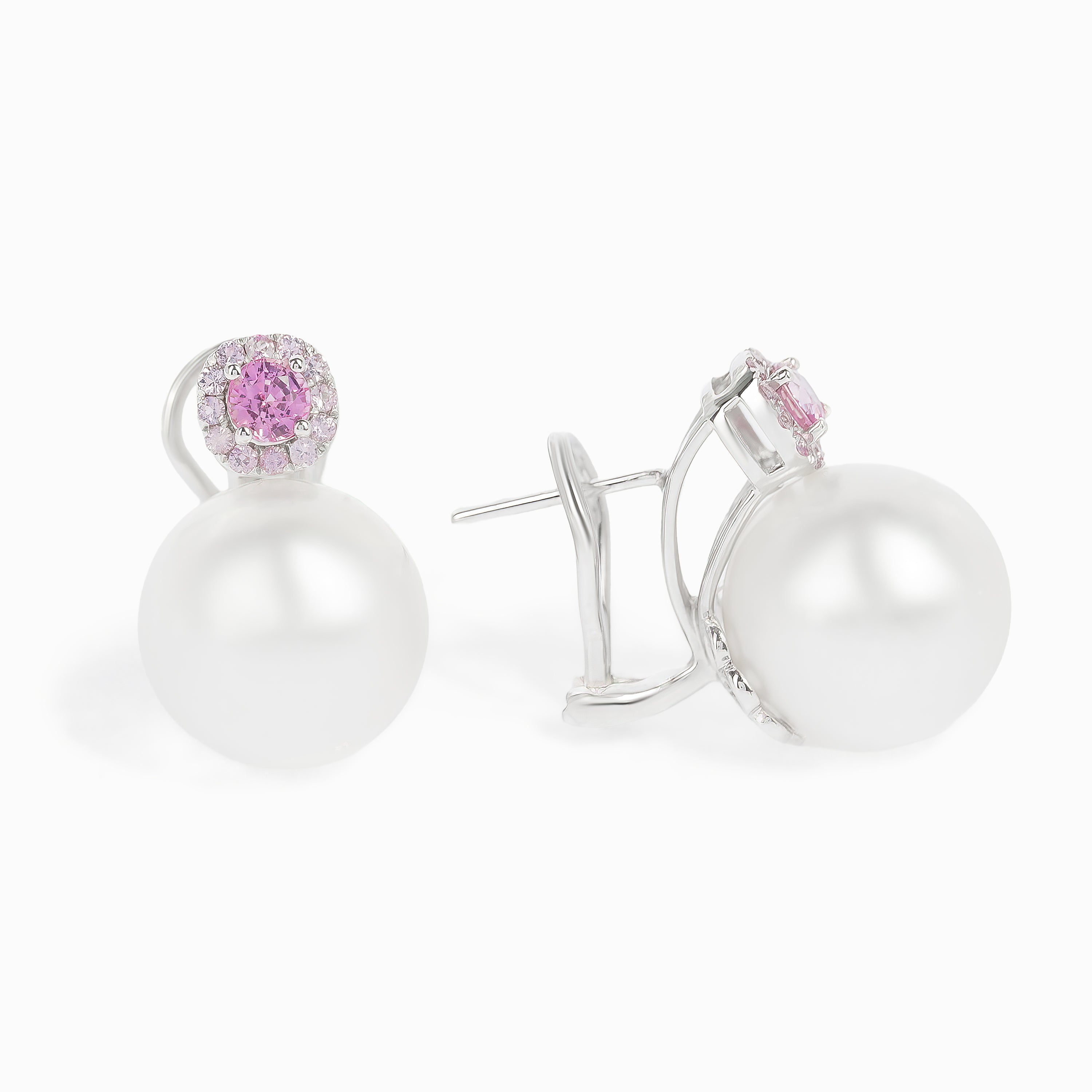 White Gold Drop Earrings with Amethyst, Diamond, Pearl Stones