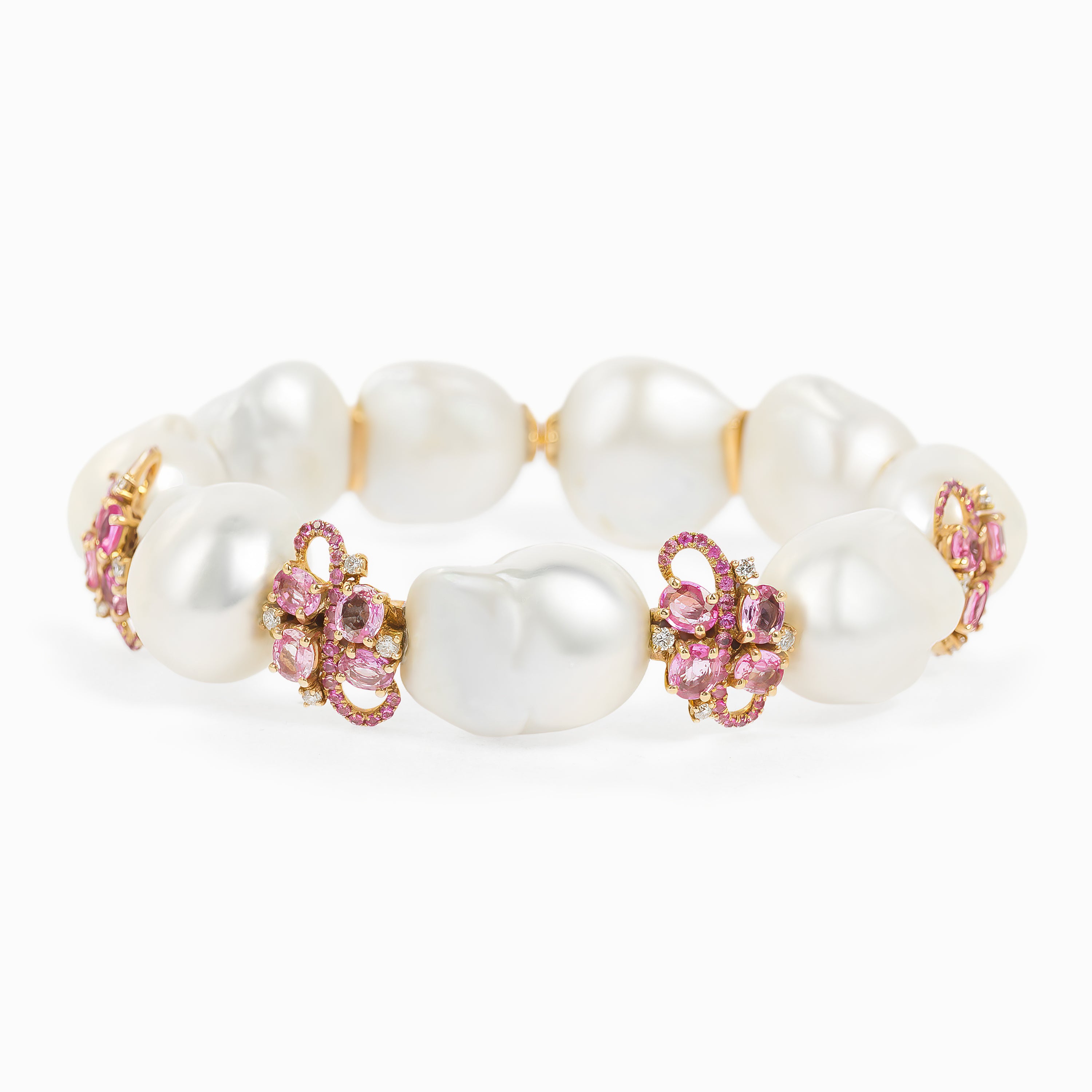 Rose Gold Bangle Bracelet with Diamond, Pearl Stones