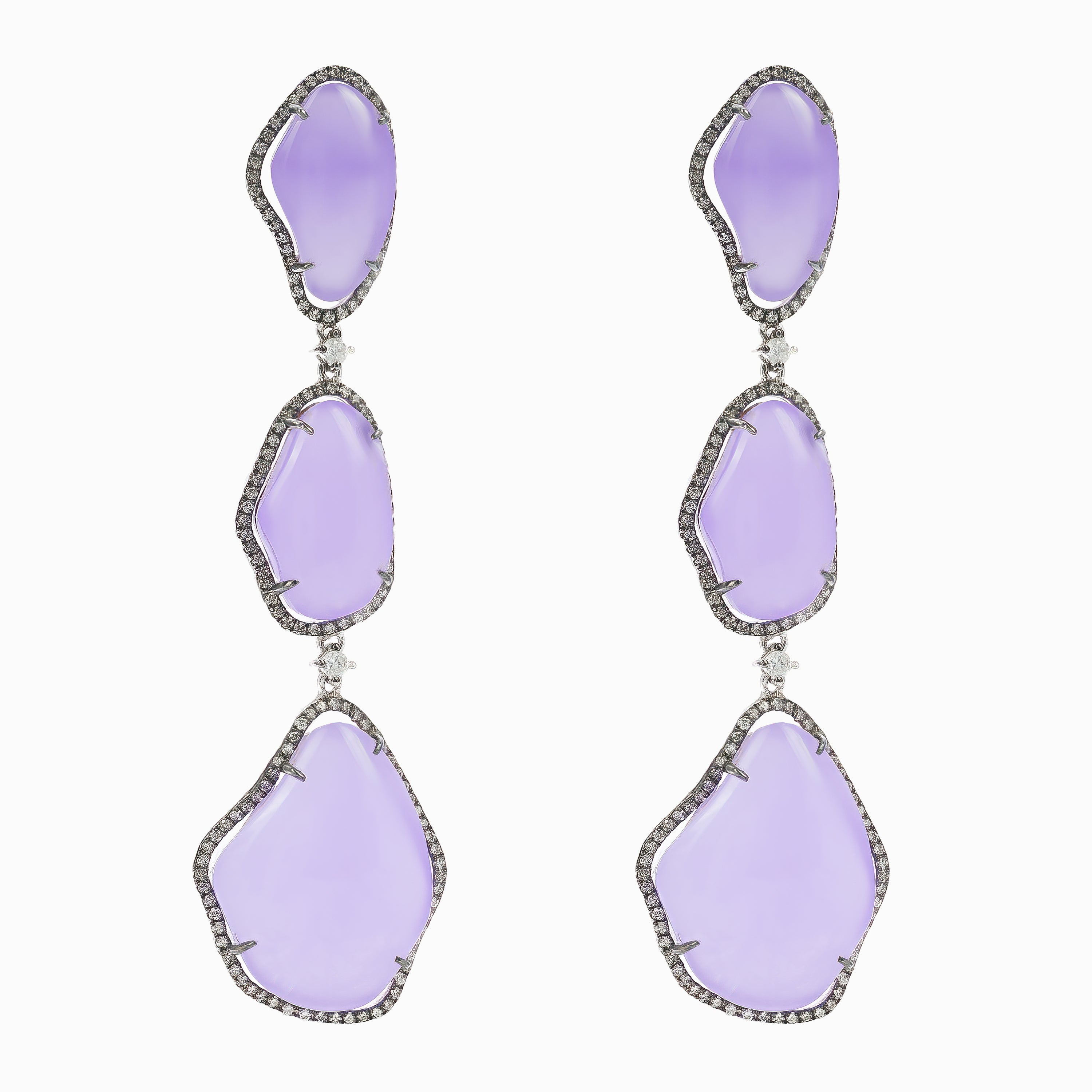 White Gold Drop Earrings with Diamond, Jade Stones