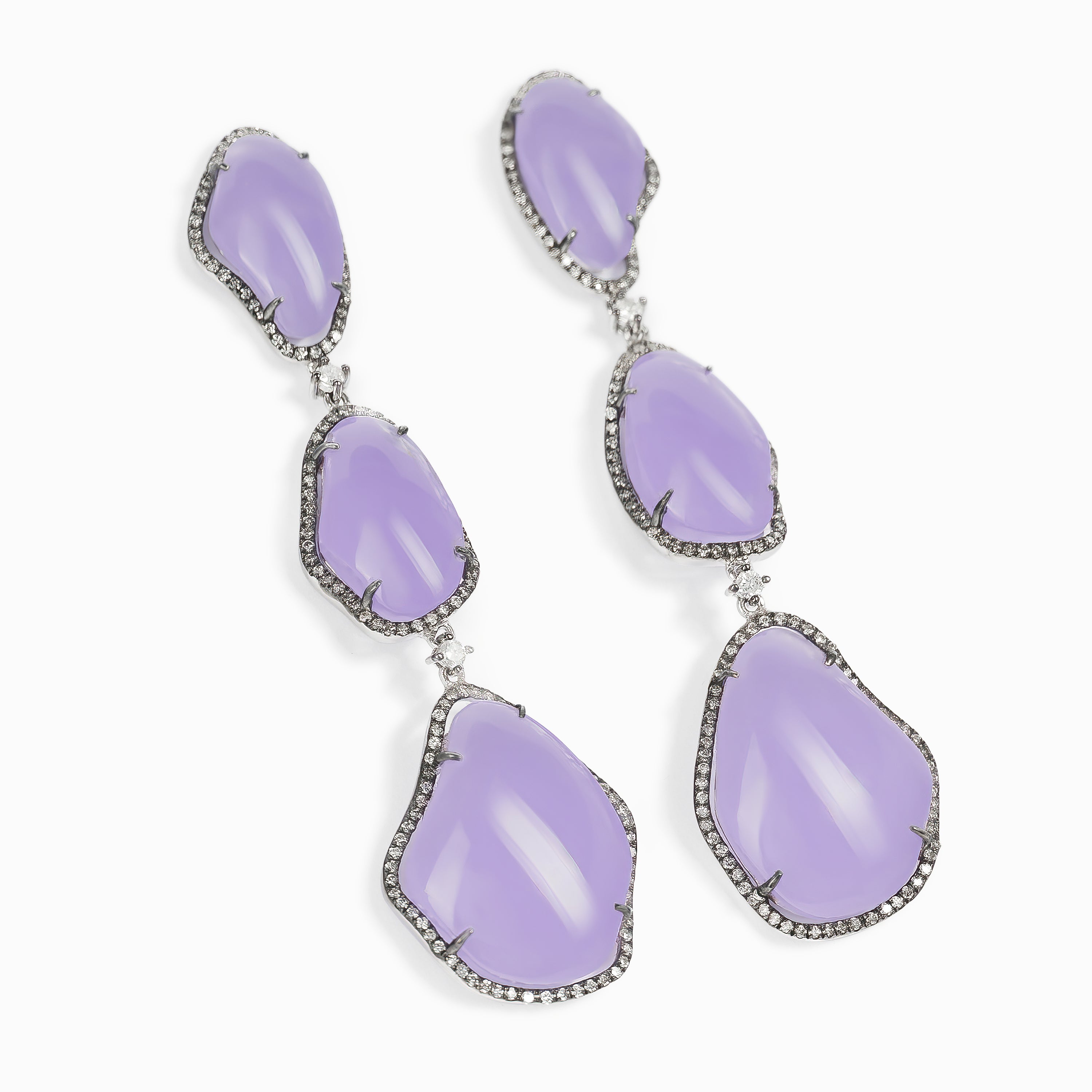 White Gold Drop Earrings with Diamond, Jade Stones