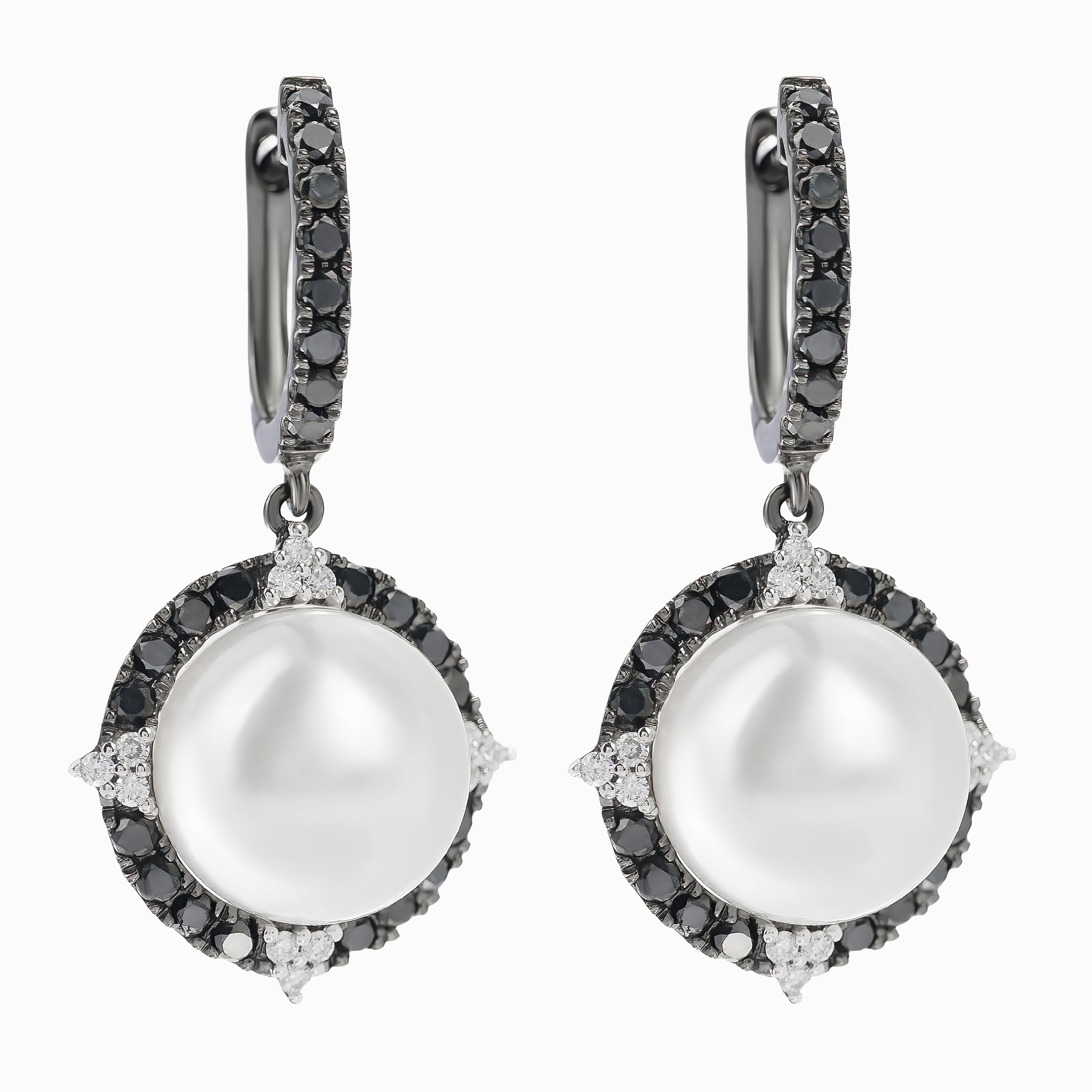 White Gold Drop Earrings with Diamond, Pearl Stones