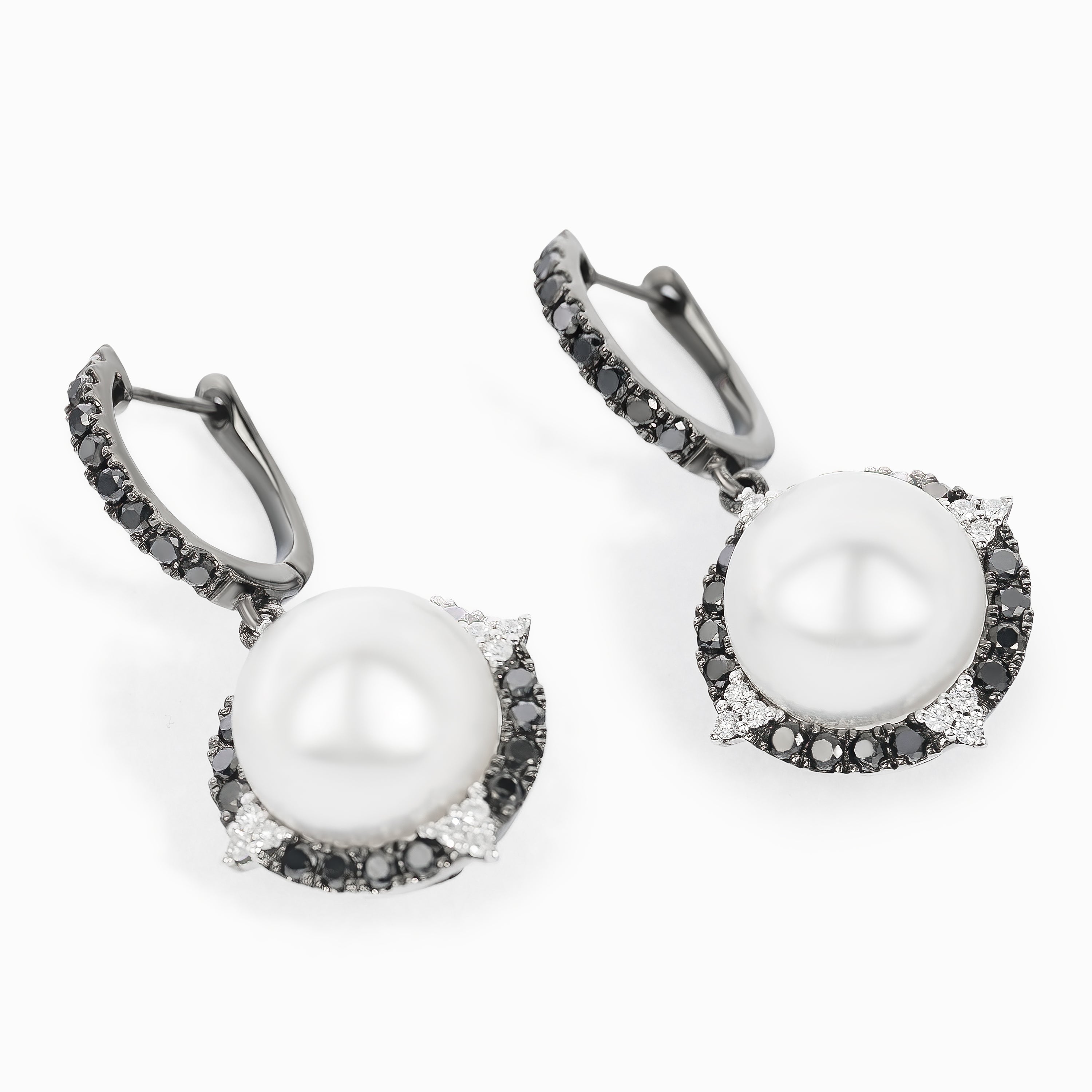White Gold Drop Earrings with Diamond, Pearl Stones