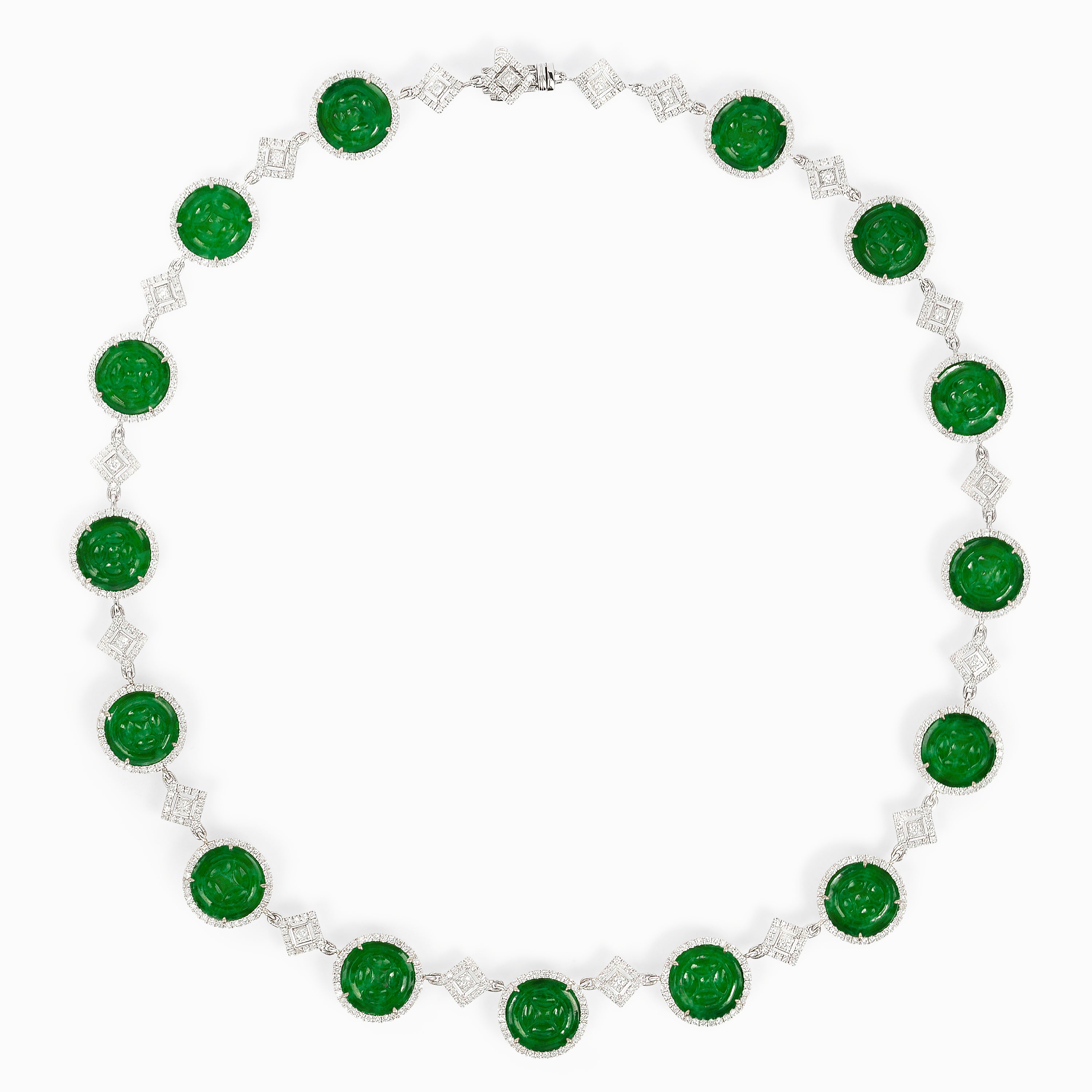 White Gold Gemstone Necklace with Diamond, Jade Stones