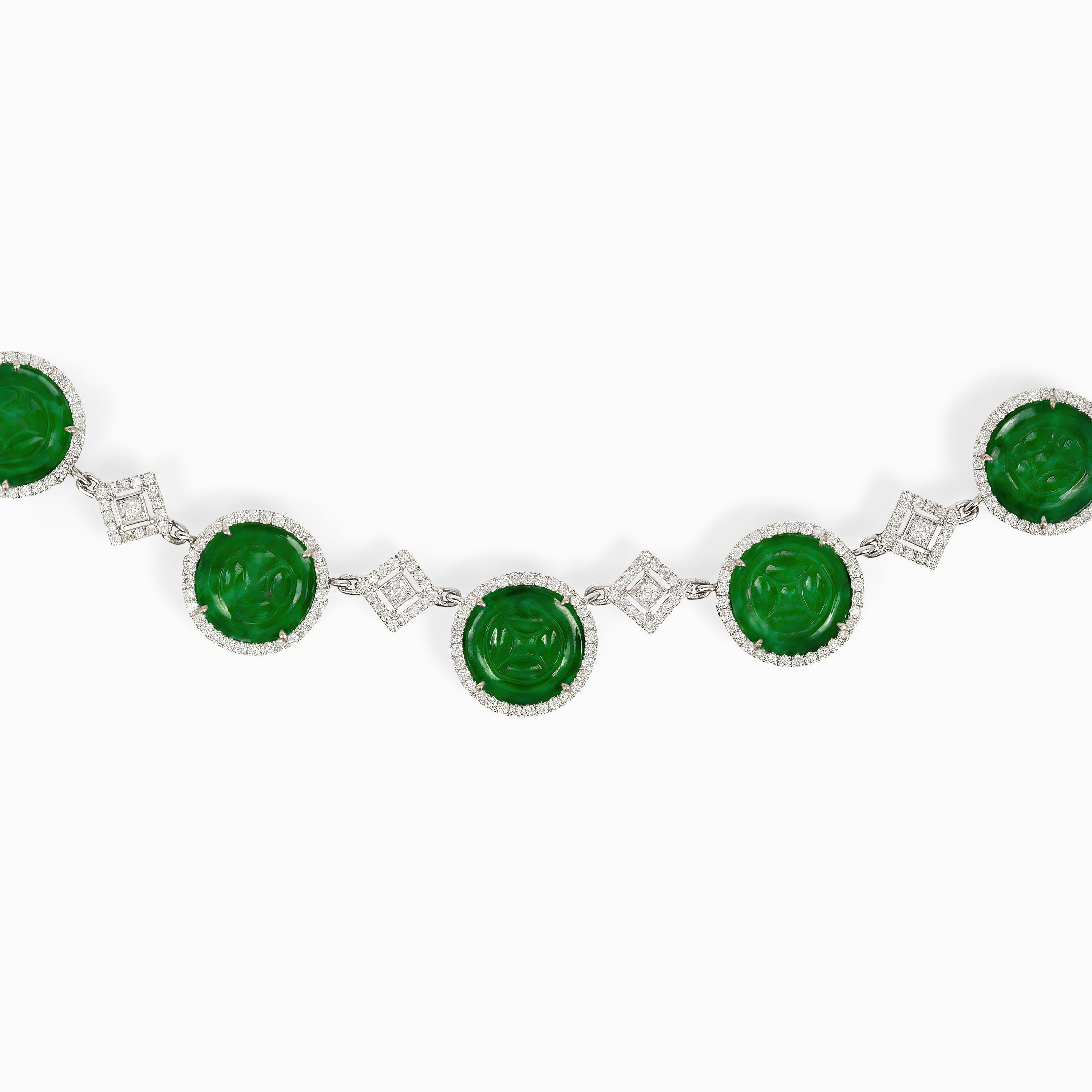 White Gold Gemstone Necklace with Diamond, Jade Stones