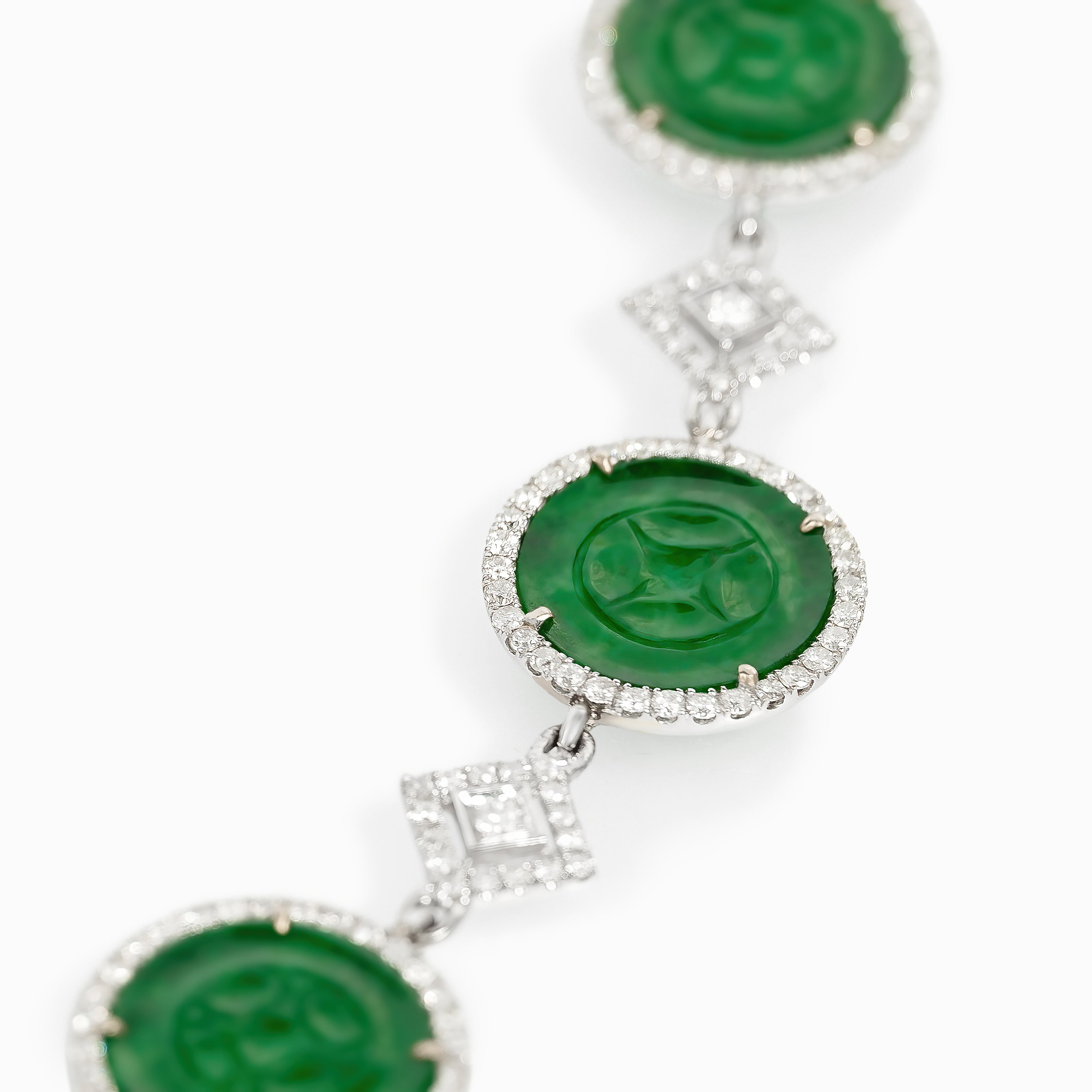 White Gold Gemstone Necklace with Diamond, Jade Stones