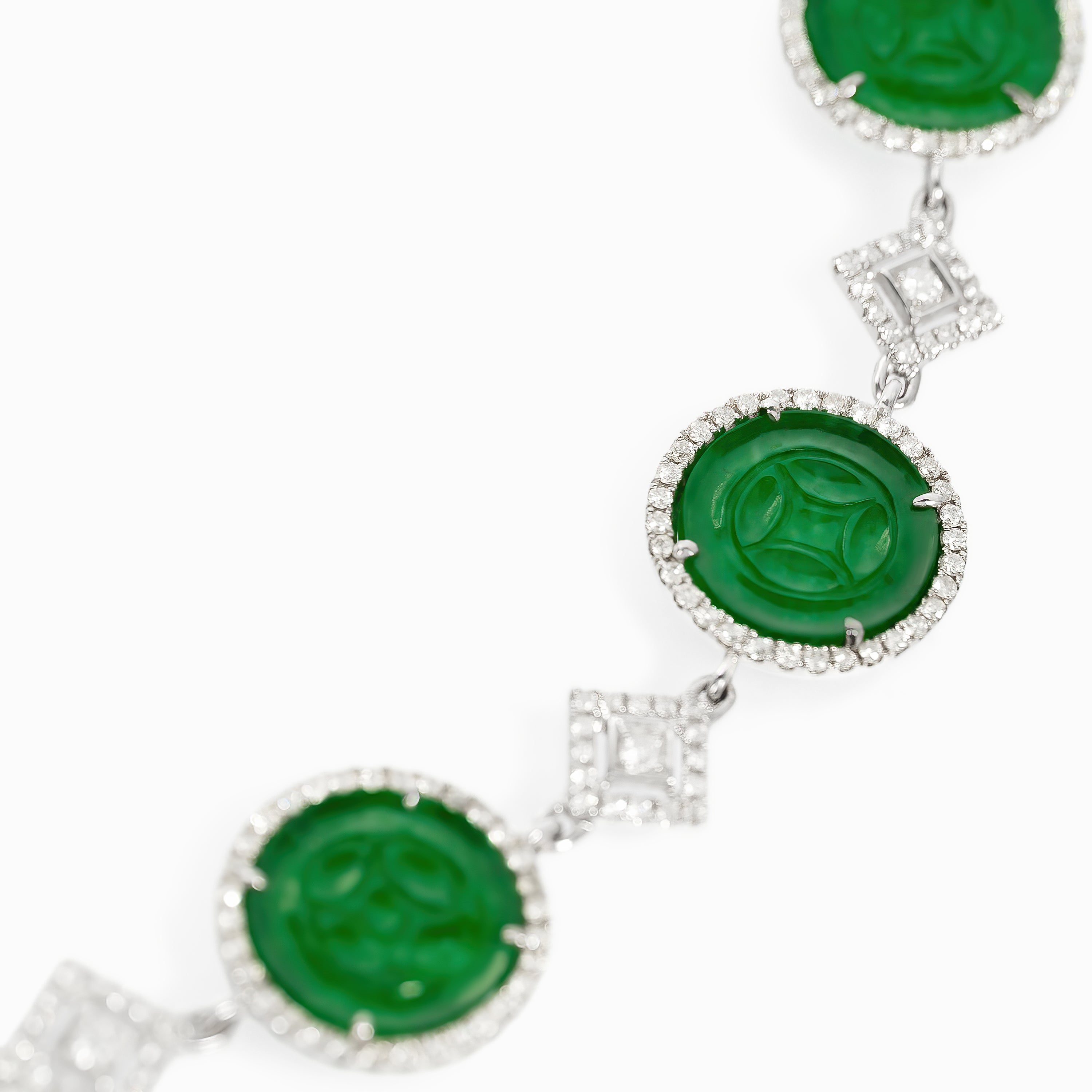 White Gold Gemstone Bracelet with Diamond, Jade Stones