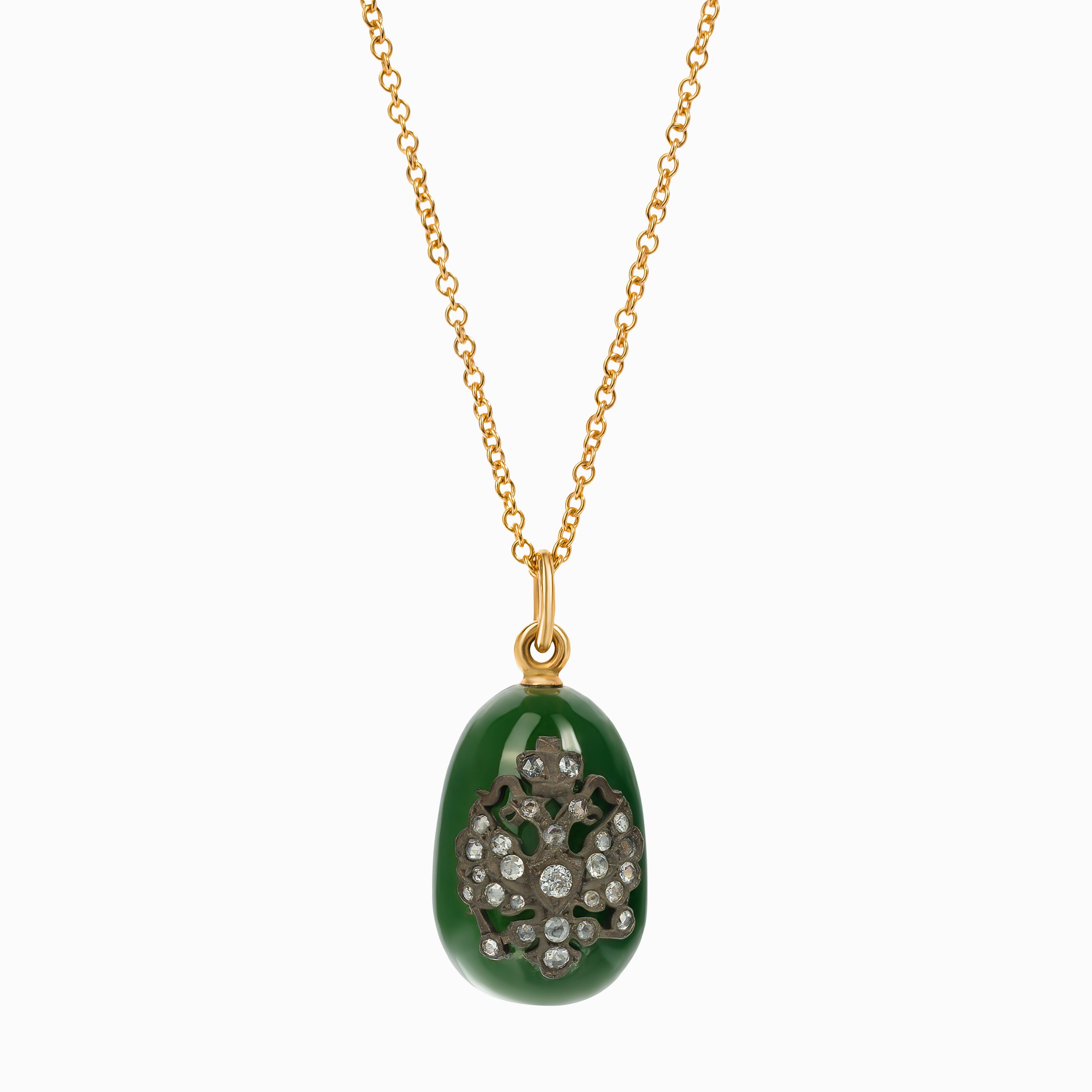 Rose Gold Chain Pendant Necklace with Diamond, Jade Stones