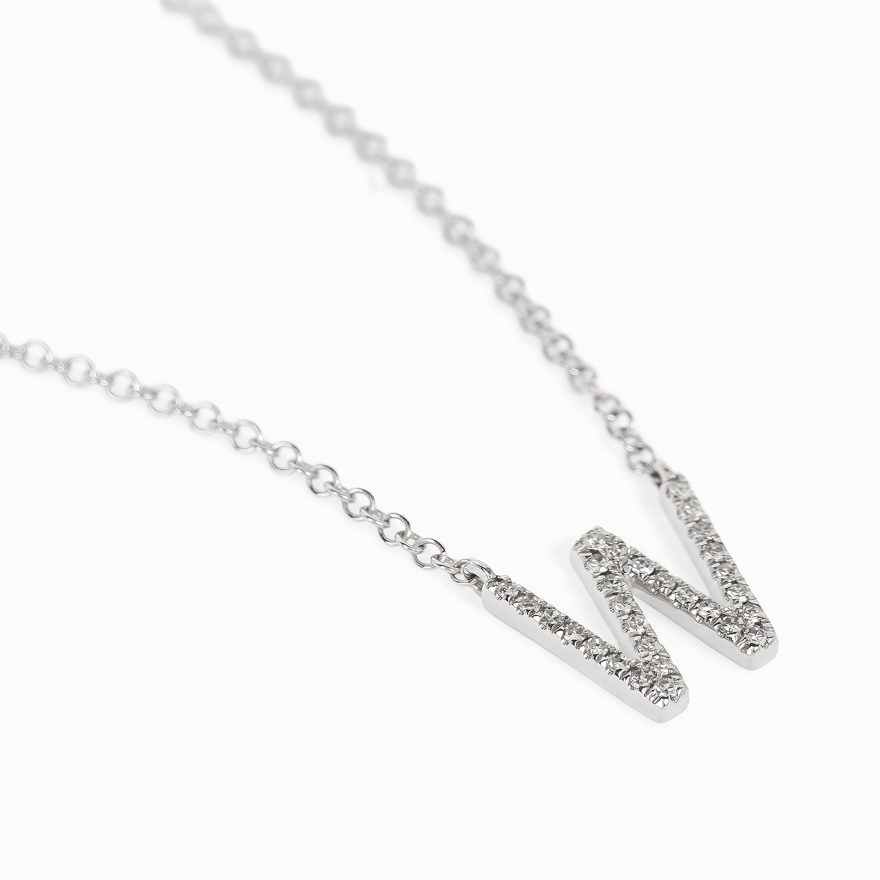 Letter W White Gold Pendant Initial Necklace with Diamond Only Stones