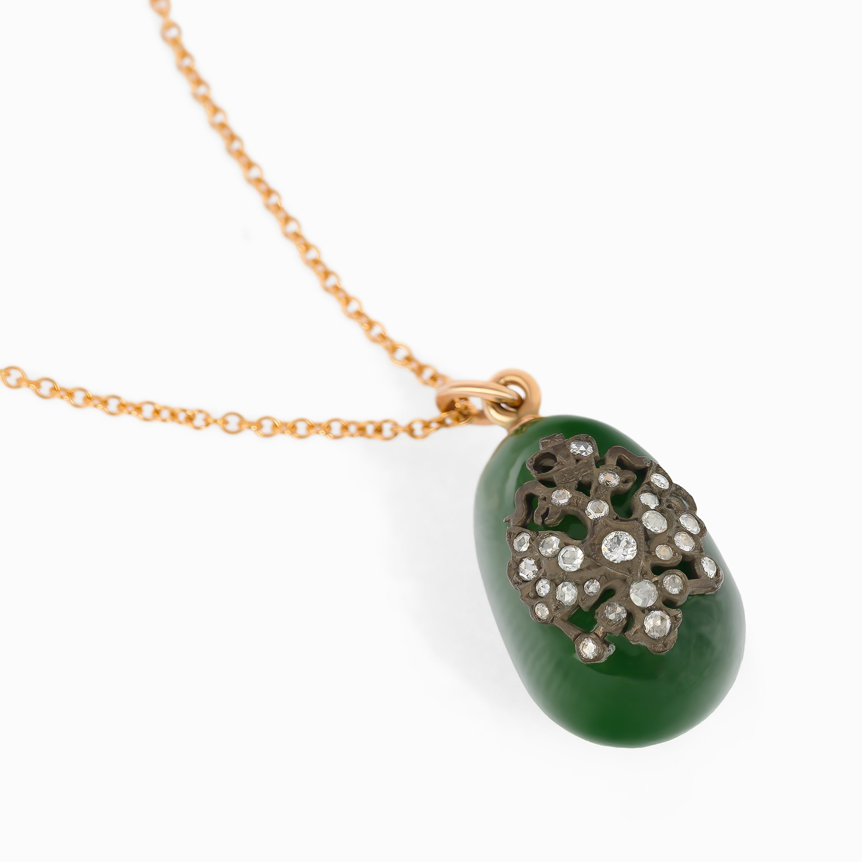 Rose Gold Chain Pendant Necklace with Diamond, Jade Stones