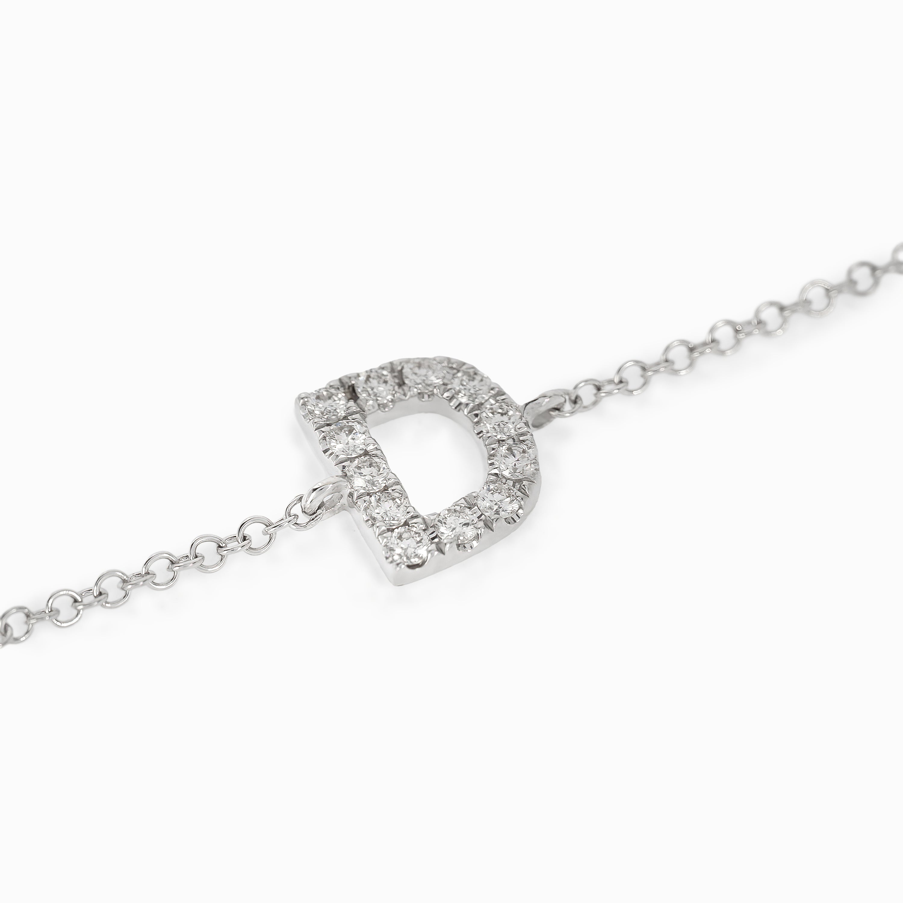 Letter D White Gold Chain Initial Necklace with Diamond Only Stones
