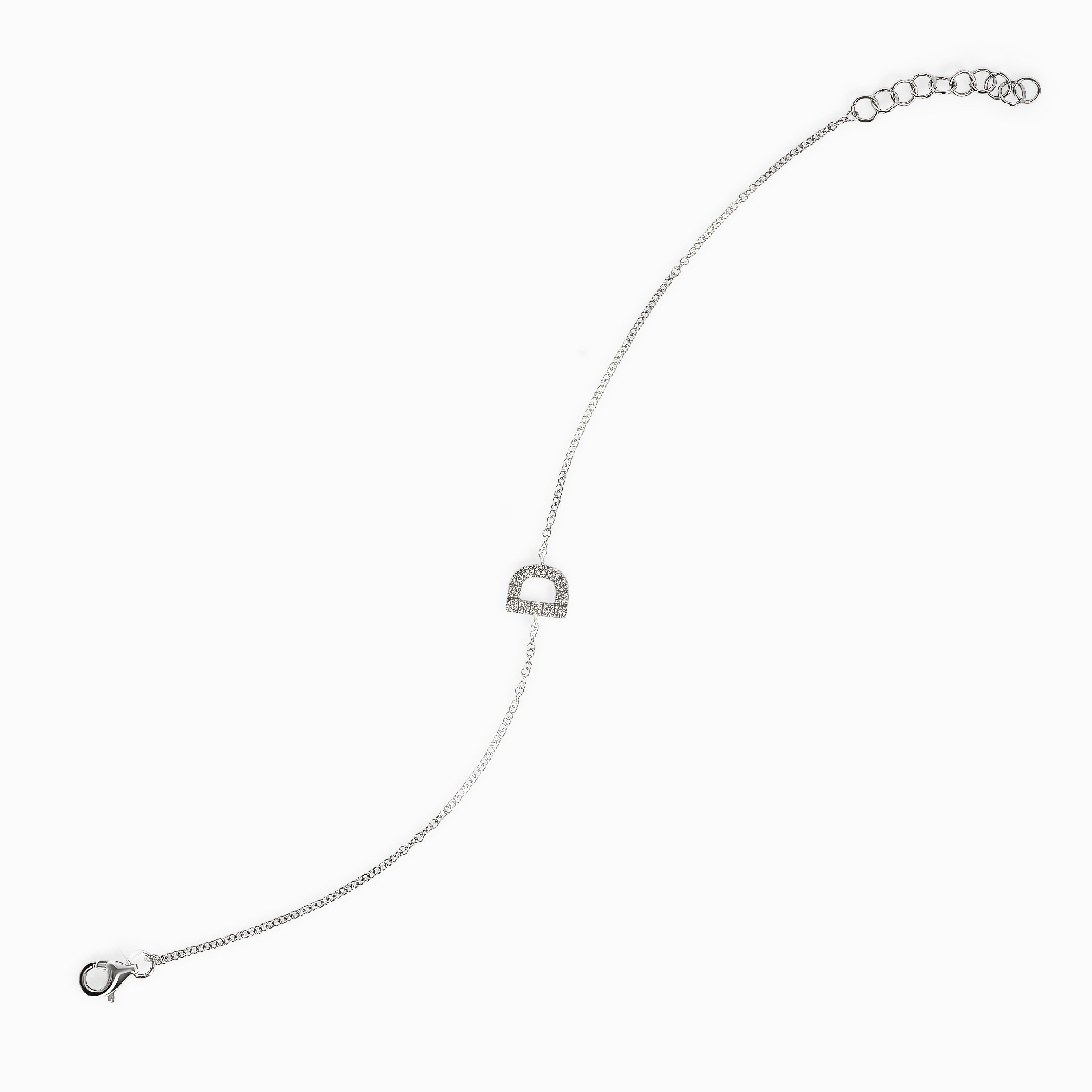 Letter D White Gold Chain Initial Necklace with Diamond Only Stones