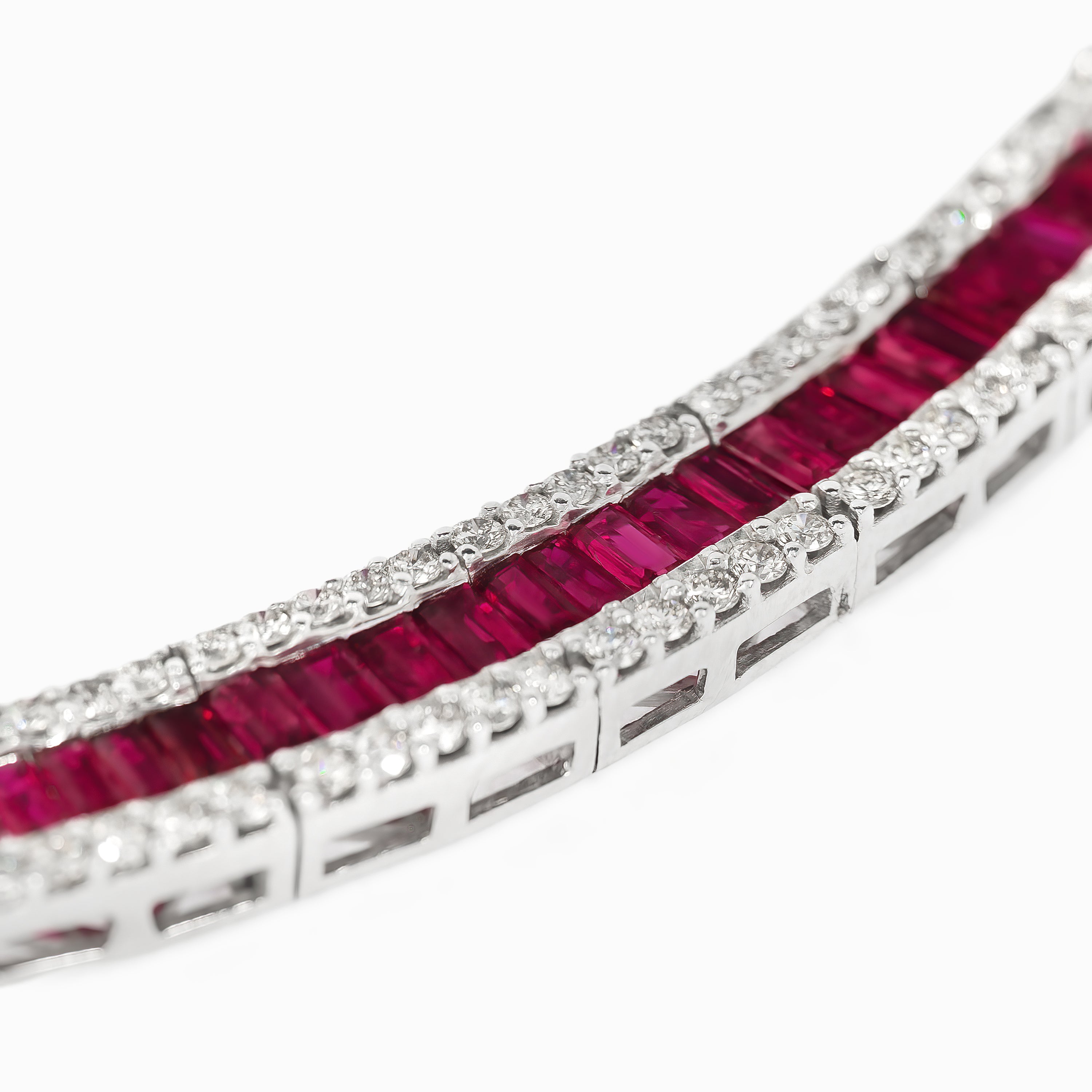 White Gold Gemstone Necklace with Diamond, Ruby Stones