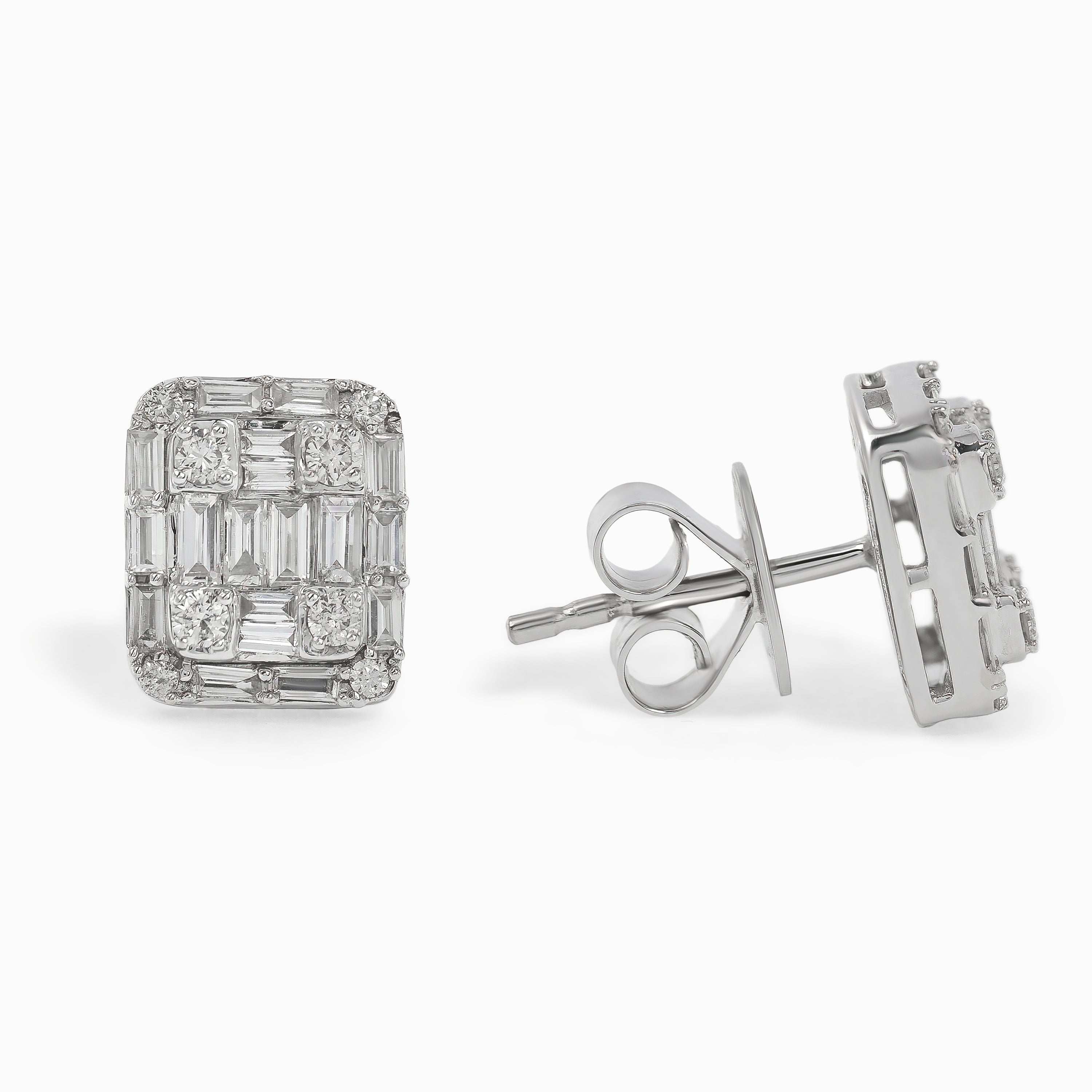 White Gold Stud Earrings with Diamond Only Stones