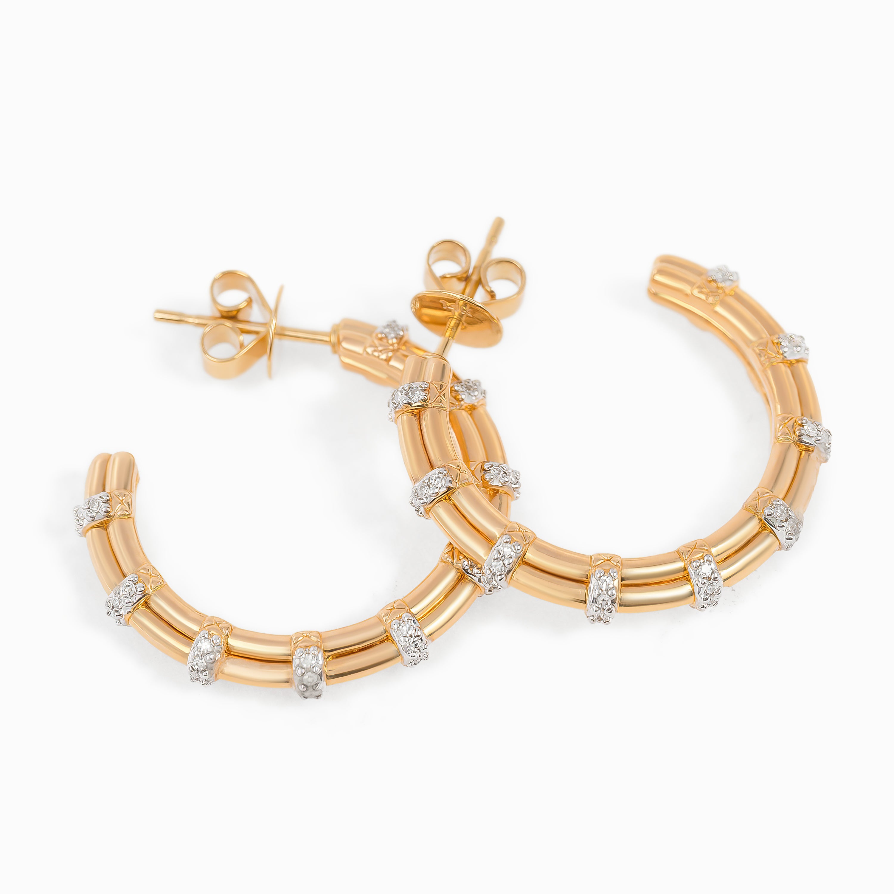 Yellow Gold Hoop Earrings with Diamond Only Stones