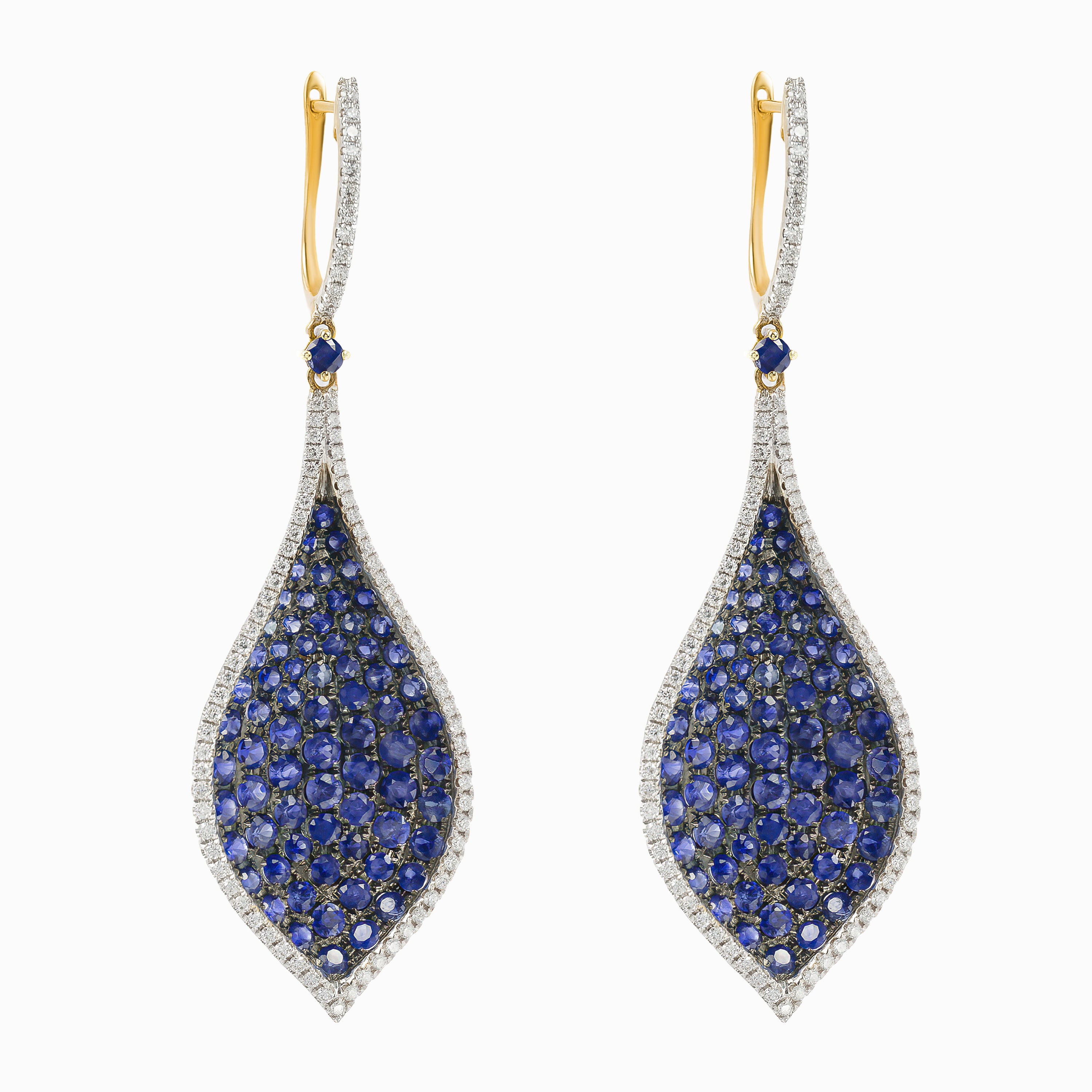 Yellow Gold Drop Earrings with Diamond, Sapphire Stones