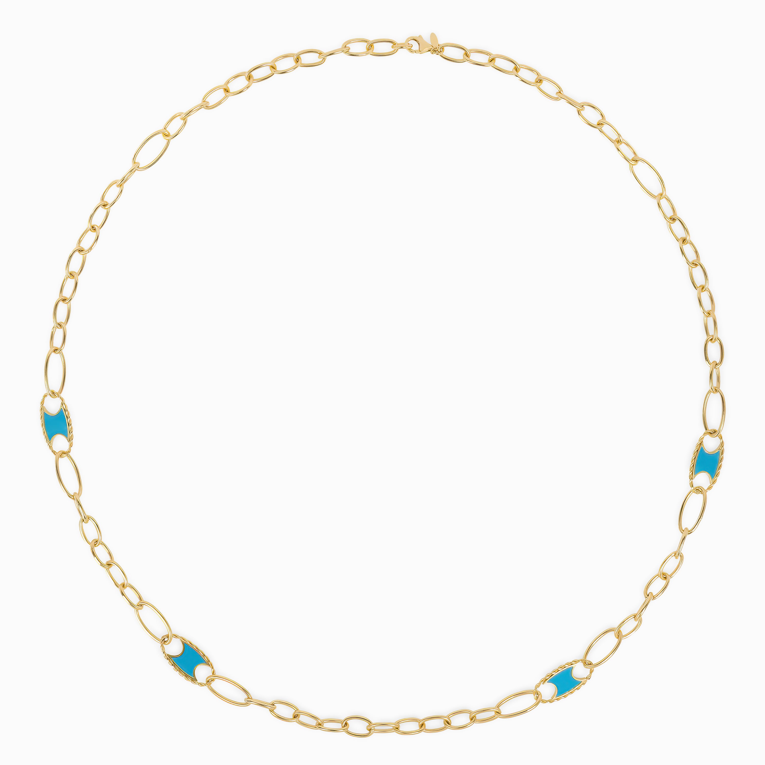 Yellow Gold Chain Necklace with Enamel Stones