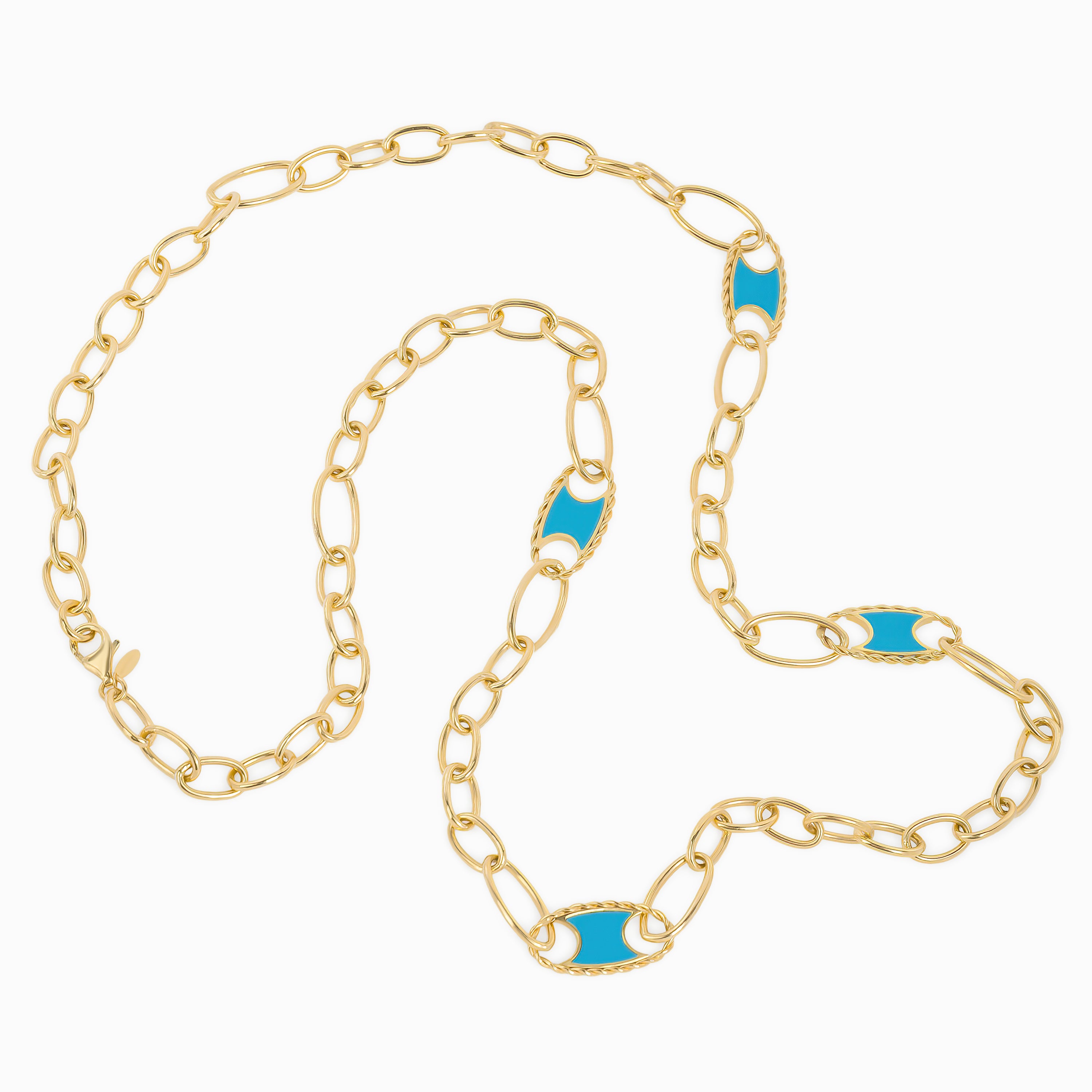 Yellow Gold Chain Necklace with Enamel Stones