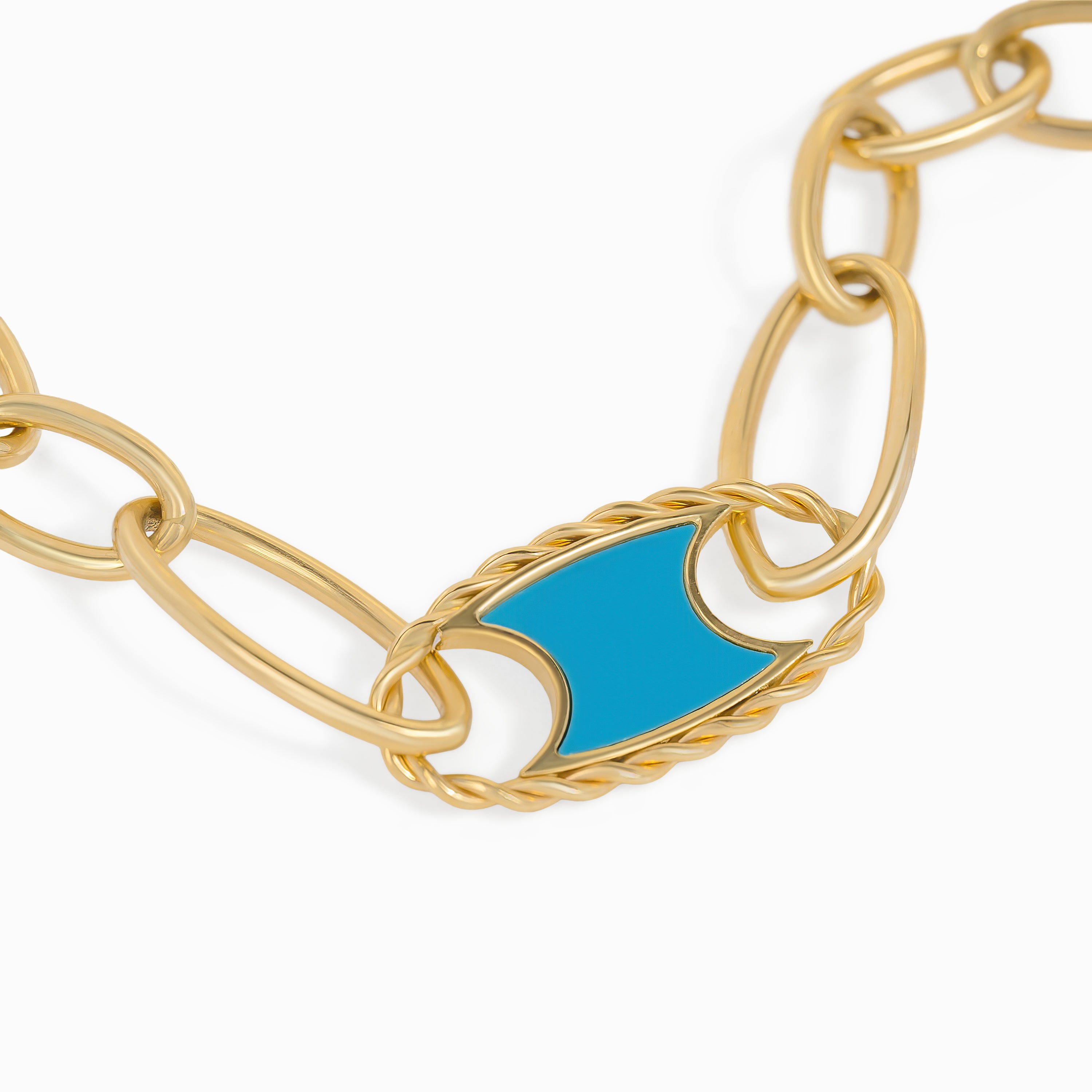 Yellow Gold Chain Necklace with Enamel Stones
