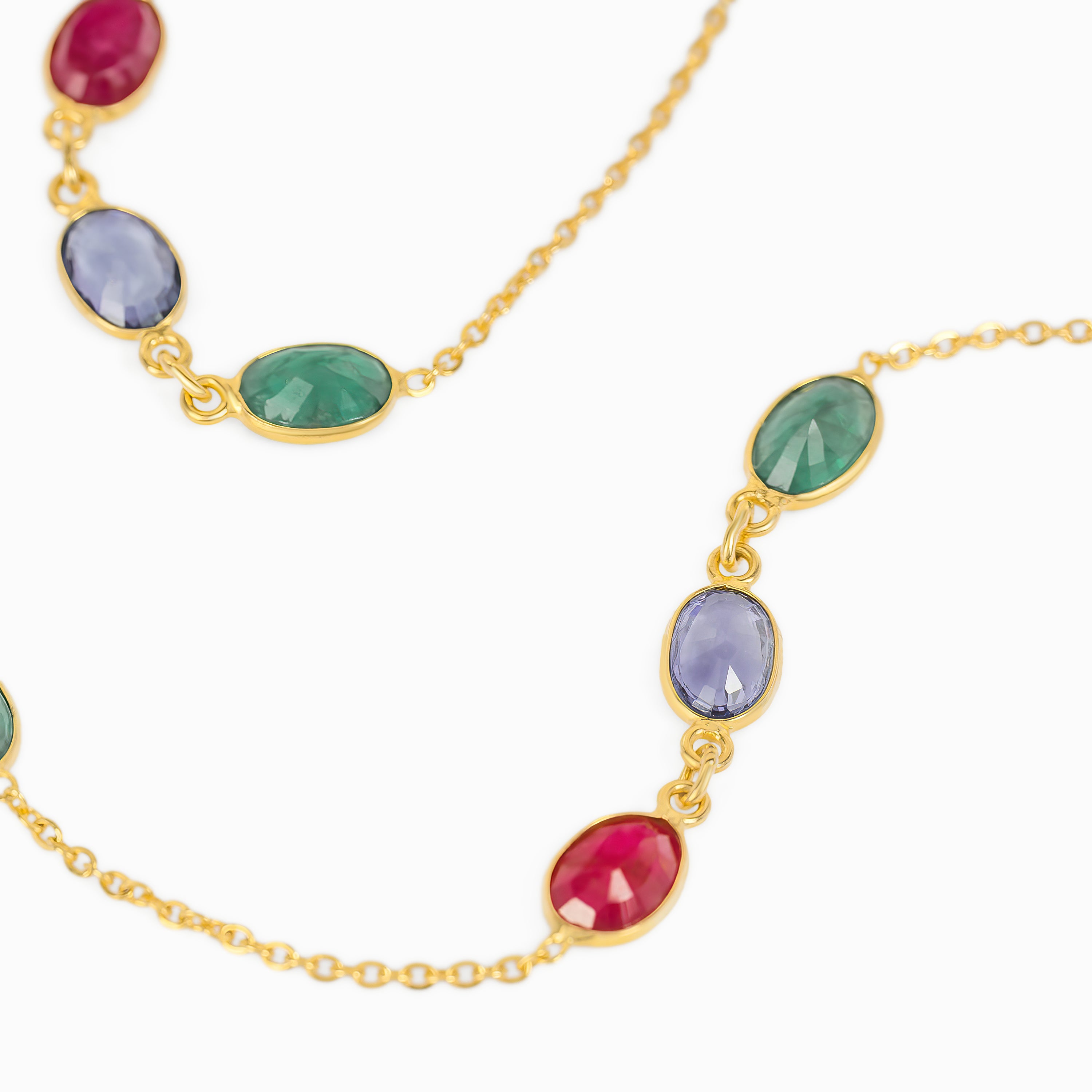 Yellow Gold Chain Necklace with Sapphire Stones