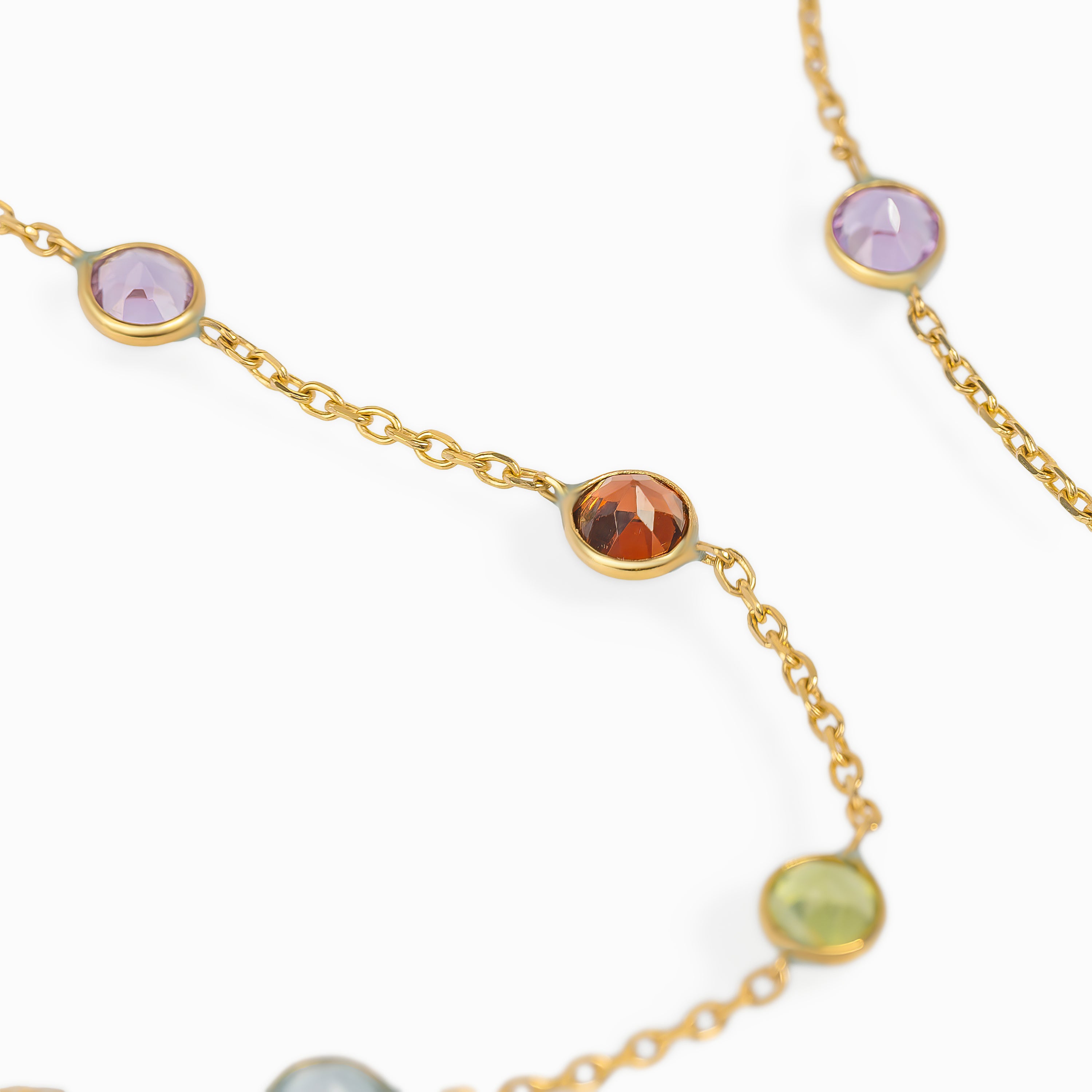 Yellow Gold Chain Necklace with Sapphire Stones