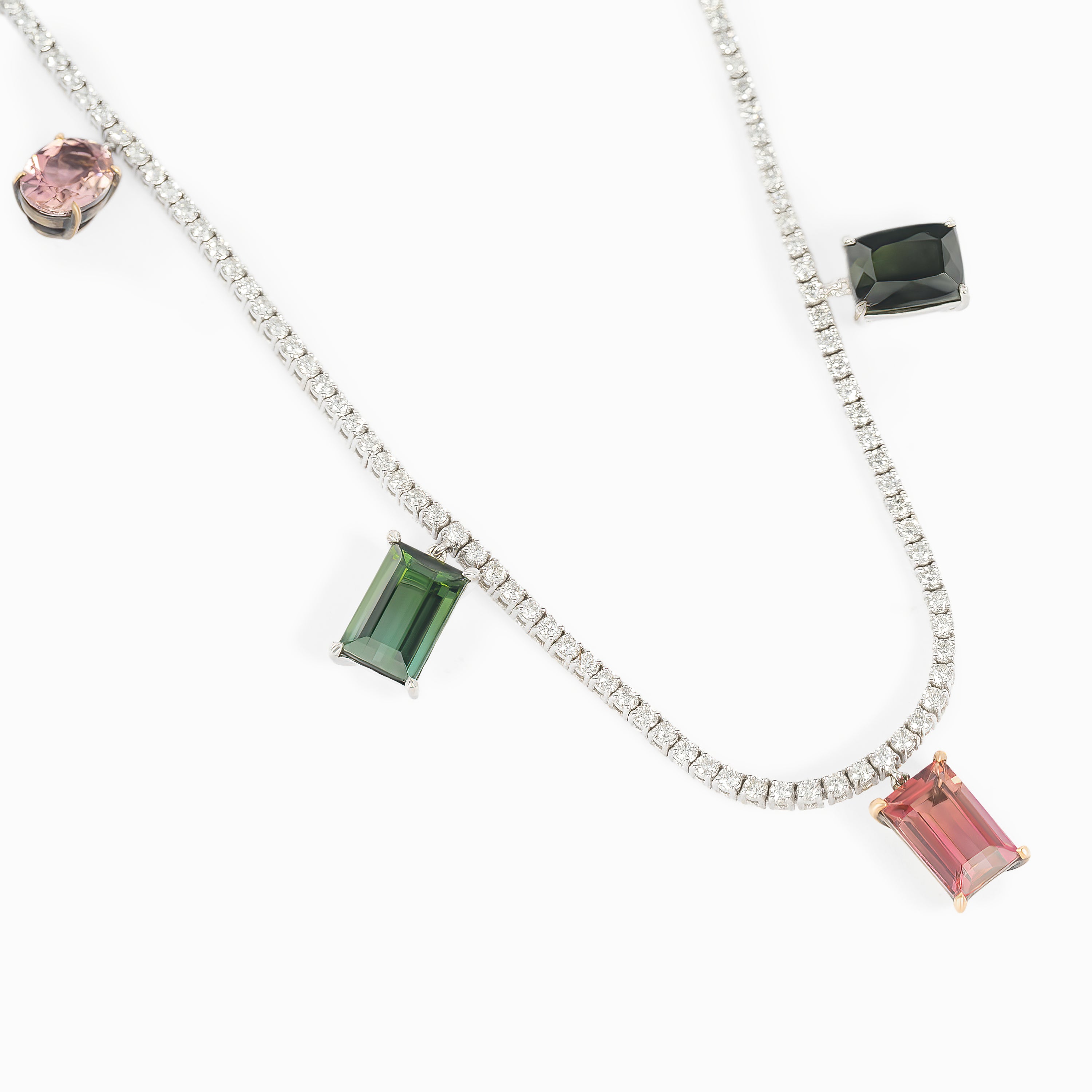 White Gold Gemstone Necklace with Diamond, Tanzanite Stones