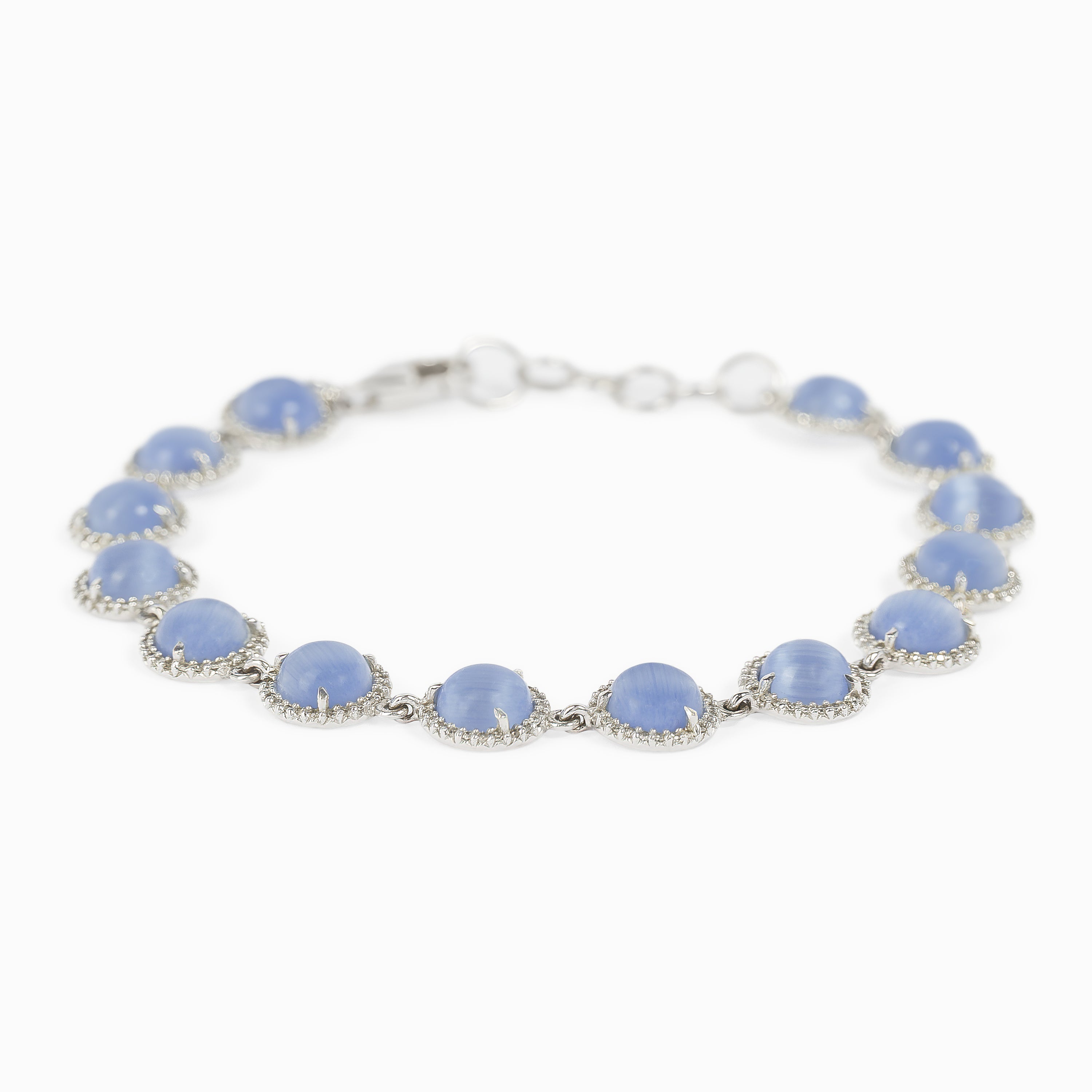 White Gold Gemstone Bracelet with Diamond, Chalcedony Stones