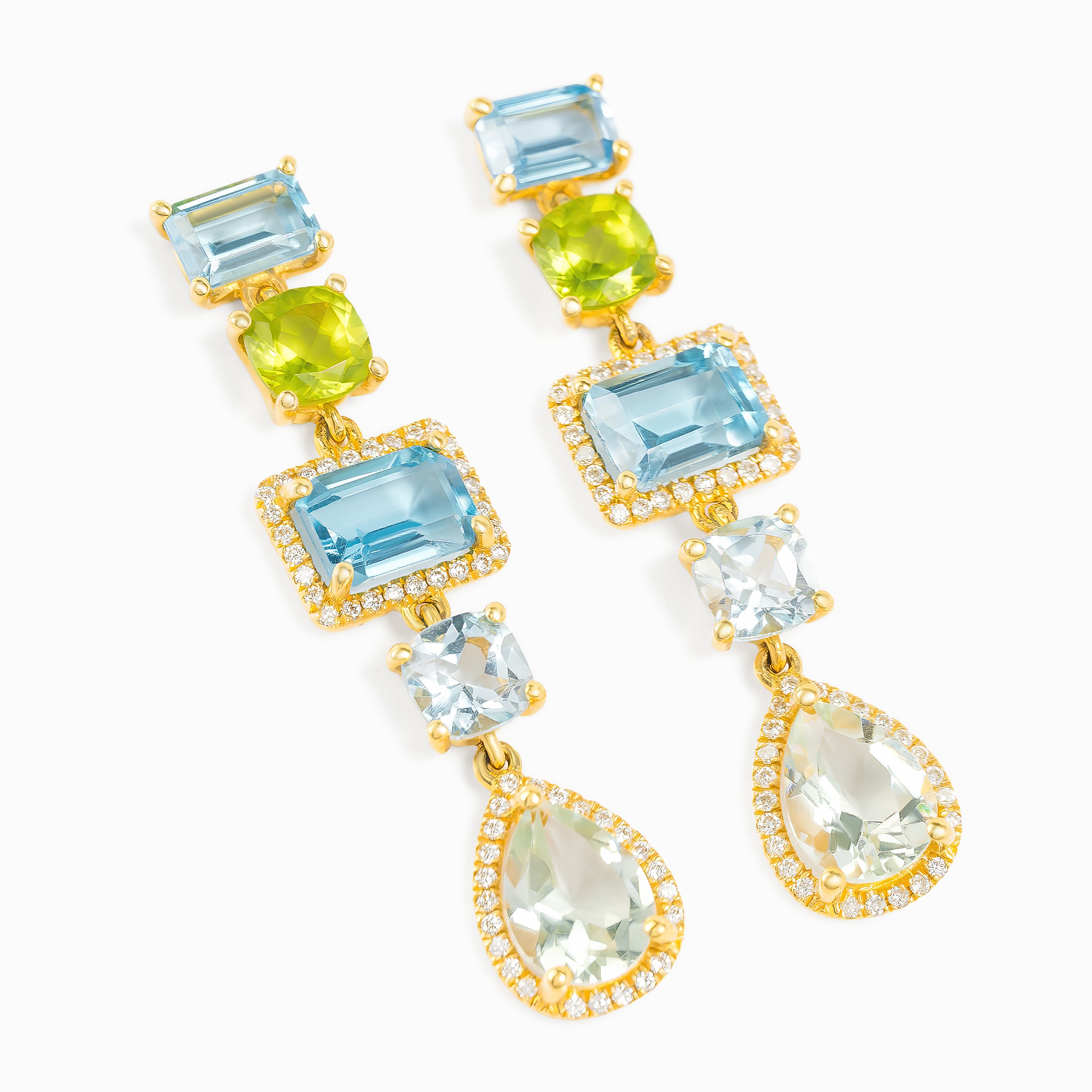 Yellow Gold Drop Earrings with Diamond, Topaz Stones