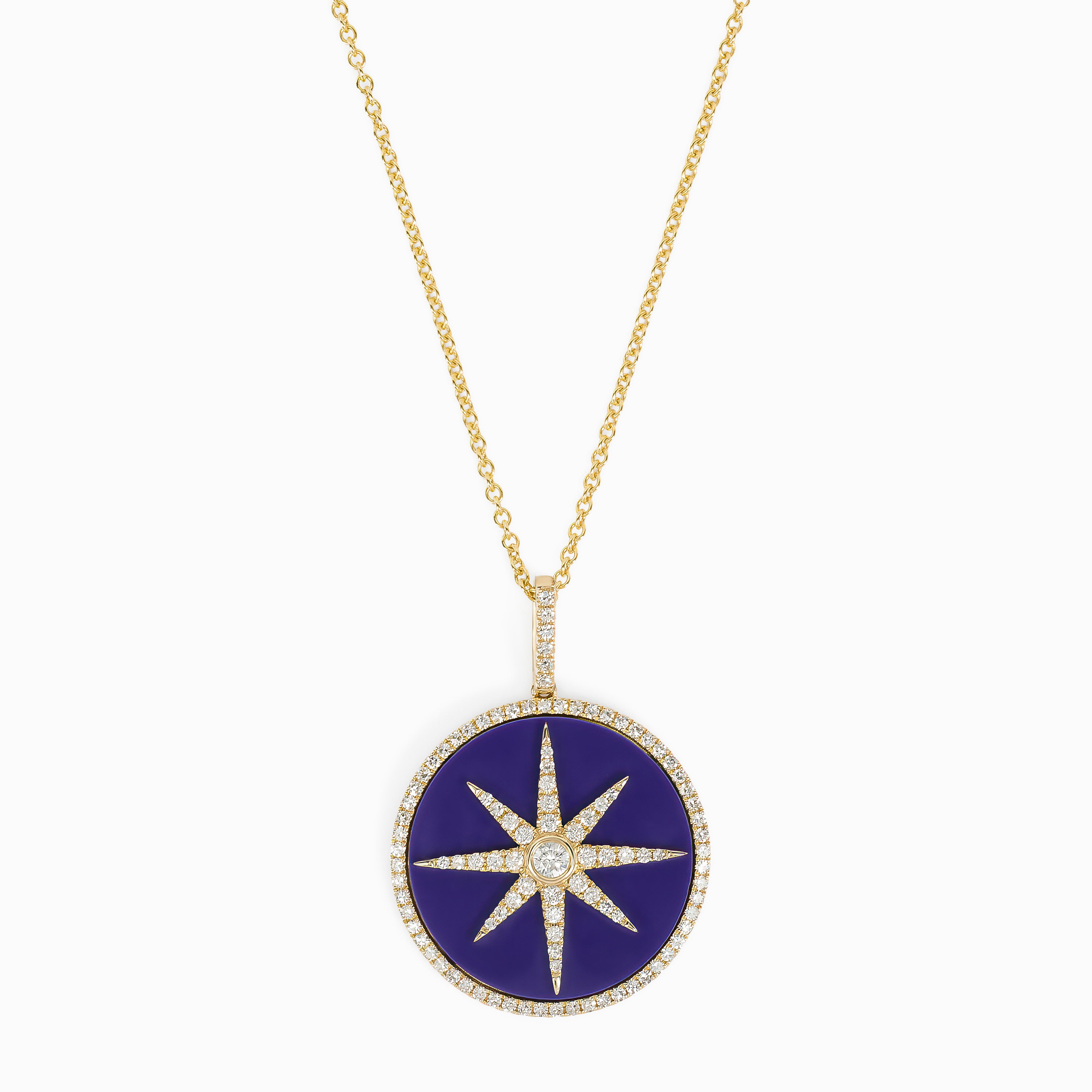 Yellow Gold Pendant Necklace with Diamond, Lapis Stones