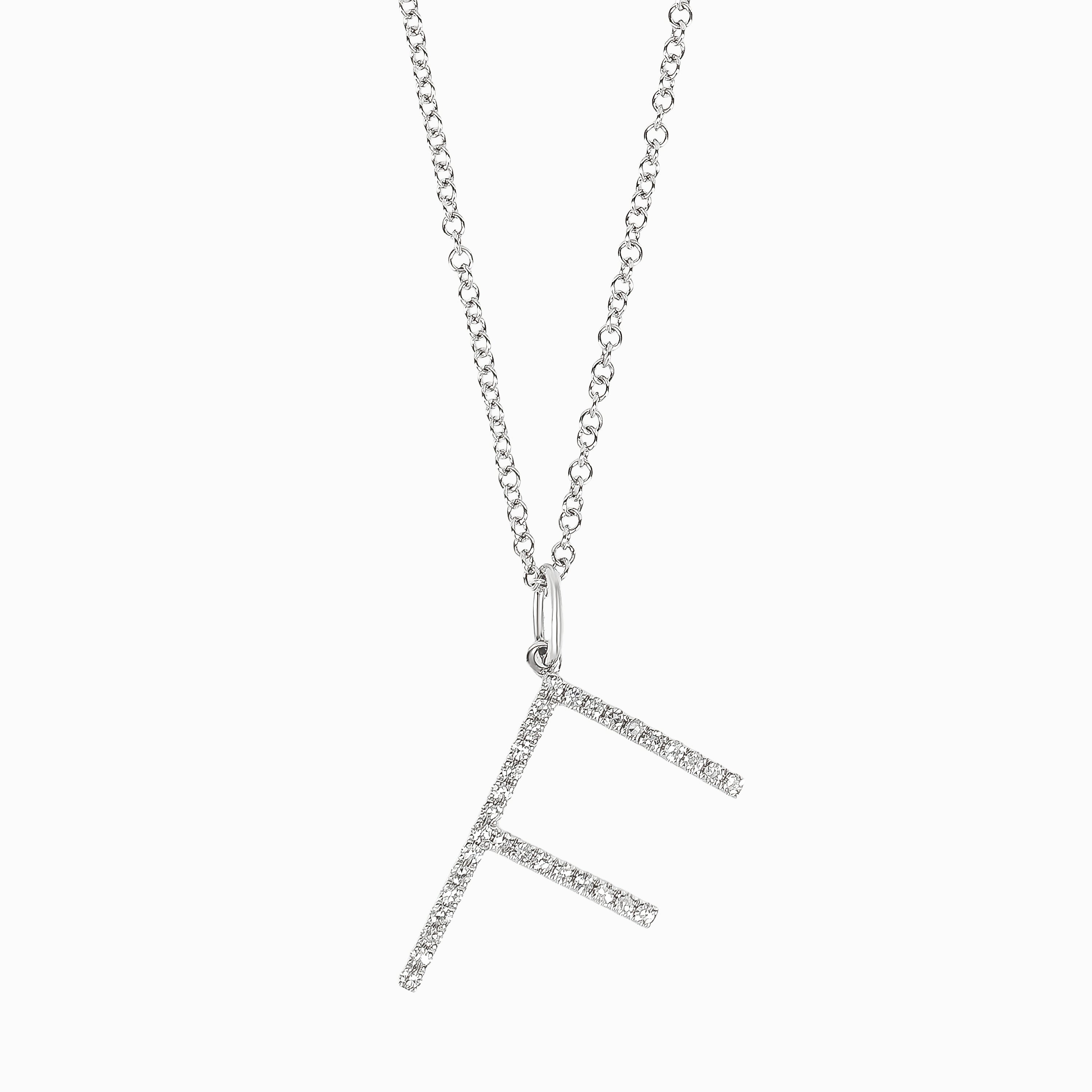 Letter F White Gold Pendant Initial Necklace with Diamond Only Stones