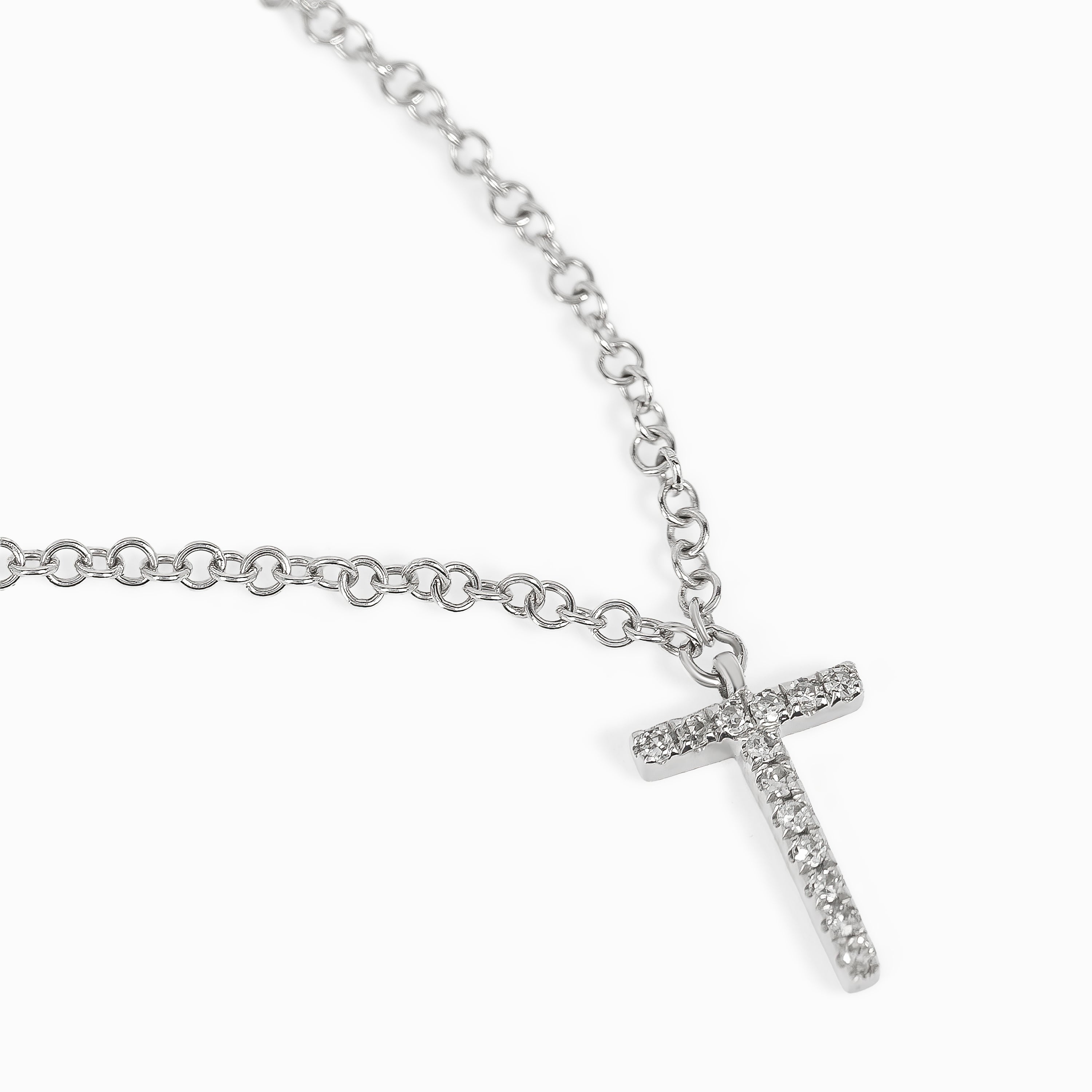Letter T White Gold Pendant Initial Necklace with Diamond Only Stones