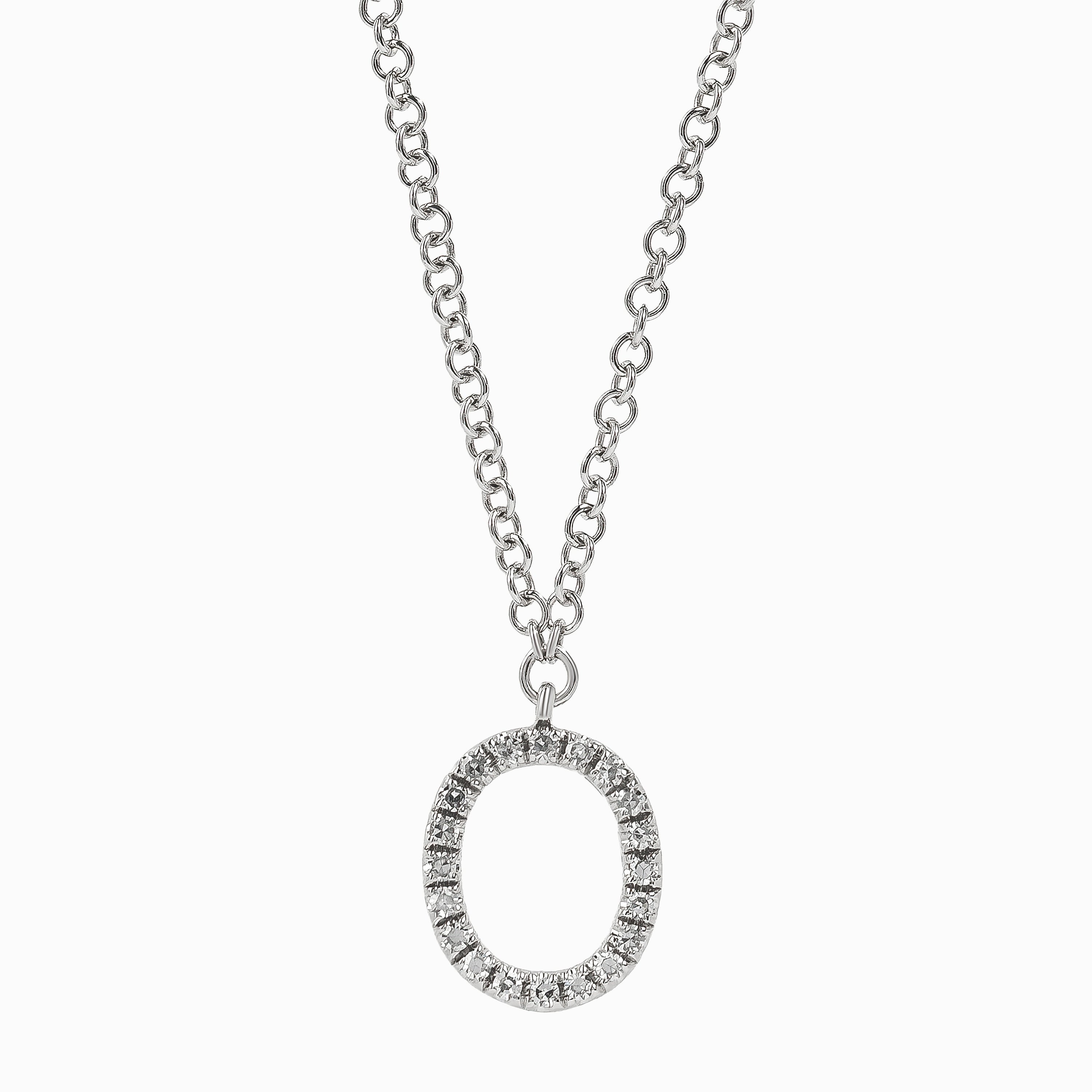 Letter O White Gold Pendant Initial Necklace With Diamond Stones