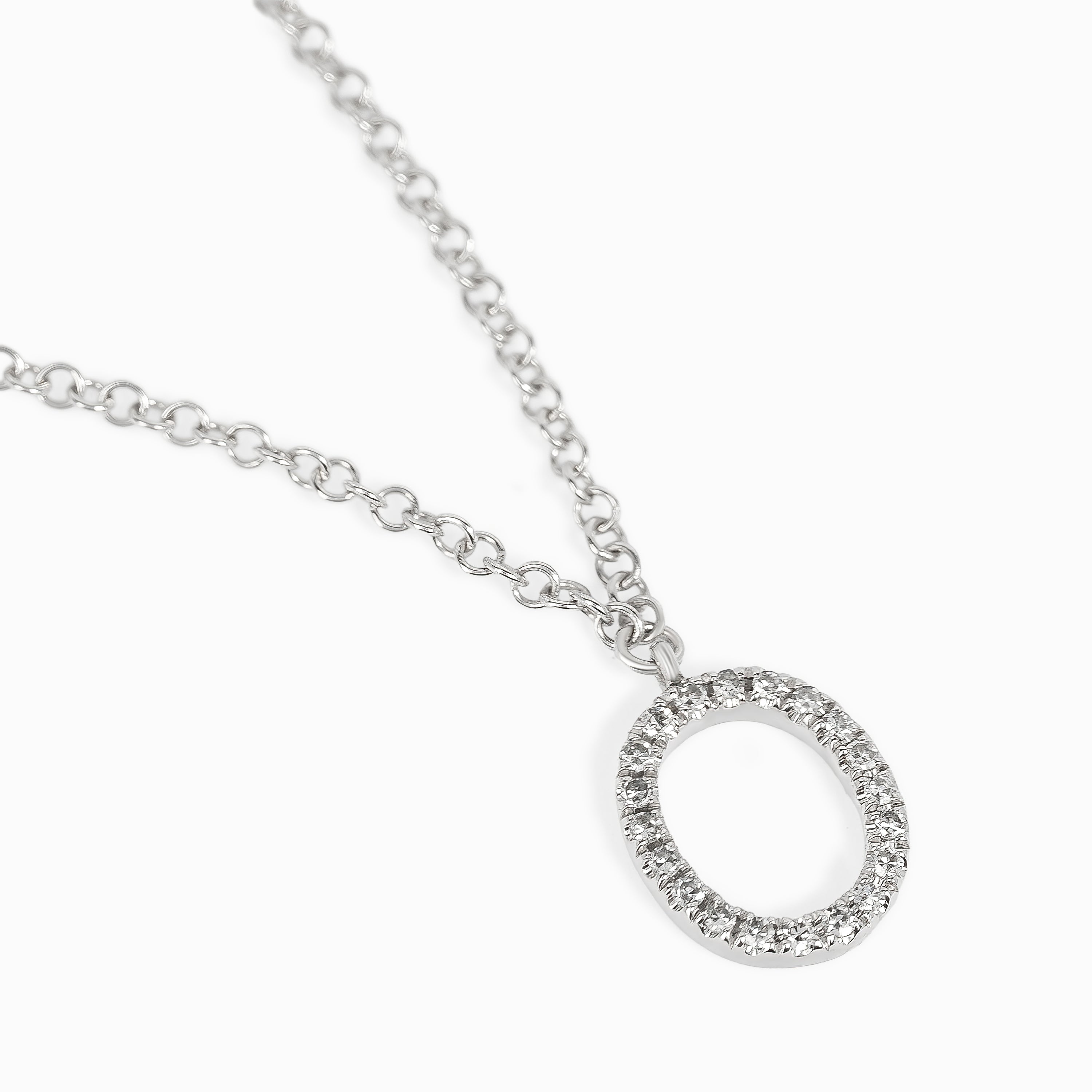 Letter O White Gold Pendant Initial Necklace With Diamond Stones